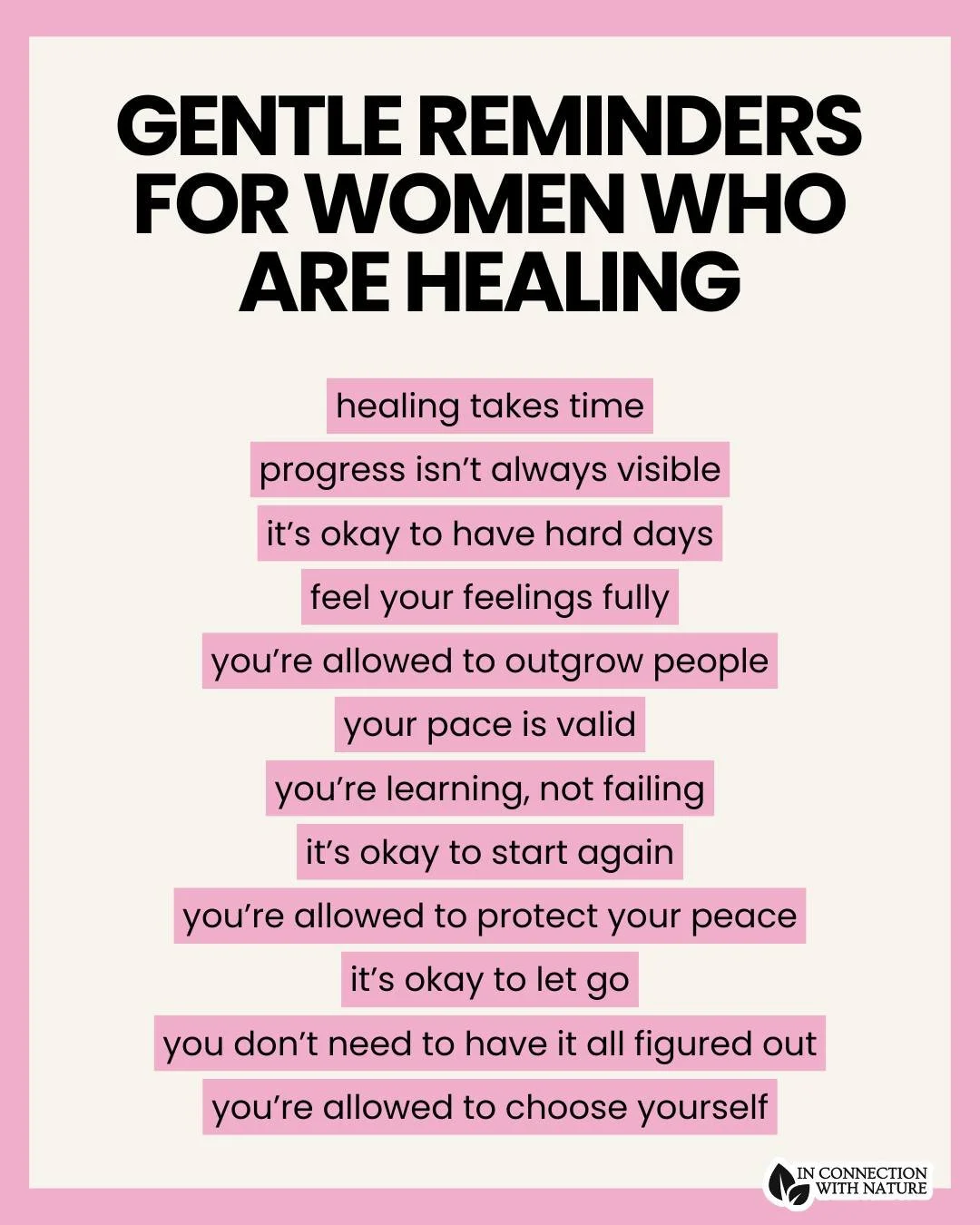 For the women who are healing, please remember these 🌸

Healing isn&rsquo;t linear, and it doesn&rsquo;t follow a perfect timeline. Some days will feel lighter, others heavier, but that doesn&rsquo;t mean you&rsquo;re not making progress.

You are a