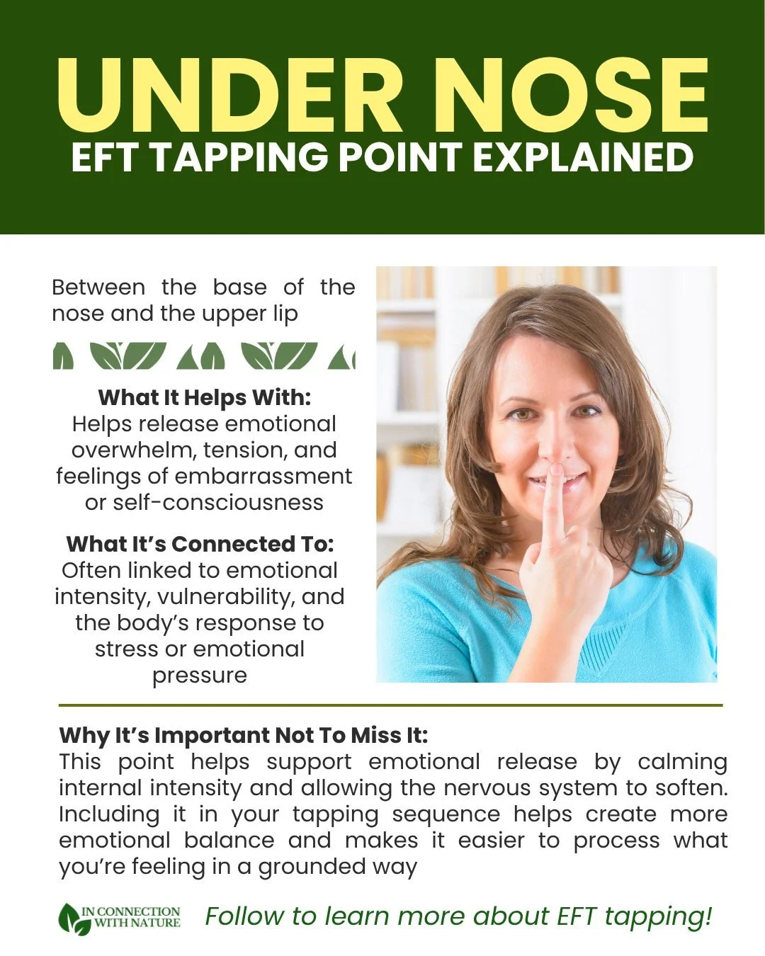 The under nose point is closely connected to feelings of emotional overwhelm, self-consciousness, and that inner tension that can show up when you&rsquo;re trying to hold everything together. It&rsquo;s often where discomfort and emotional pressure b