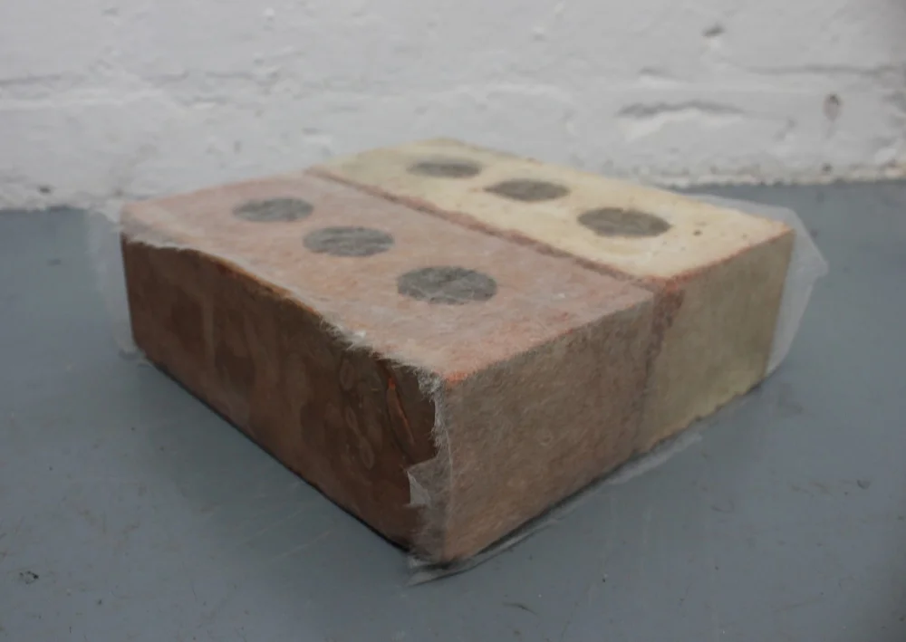 Holly Rowan Hesson, Holding pattern , 2015, found bricks, Japanese conservation grade paper, 30 x 30 x 10cm