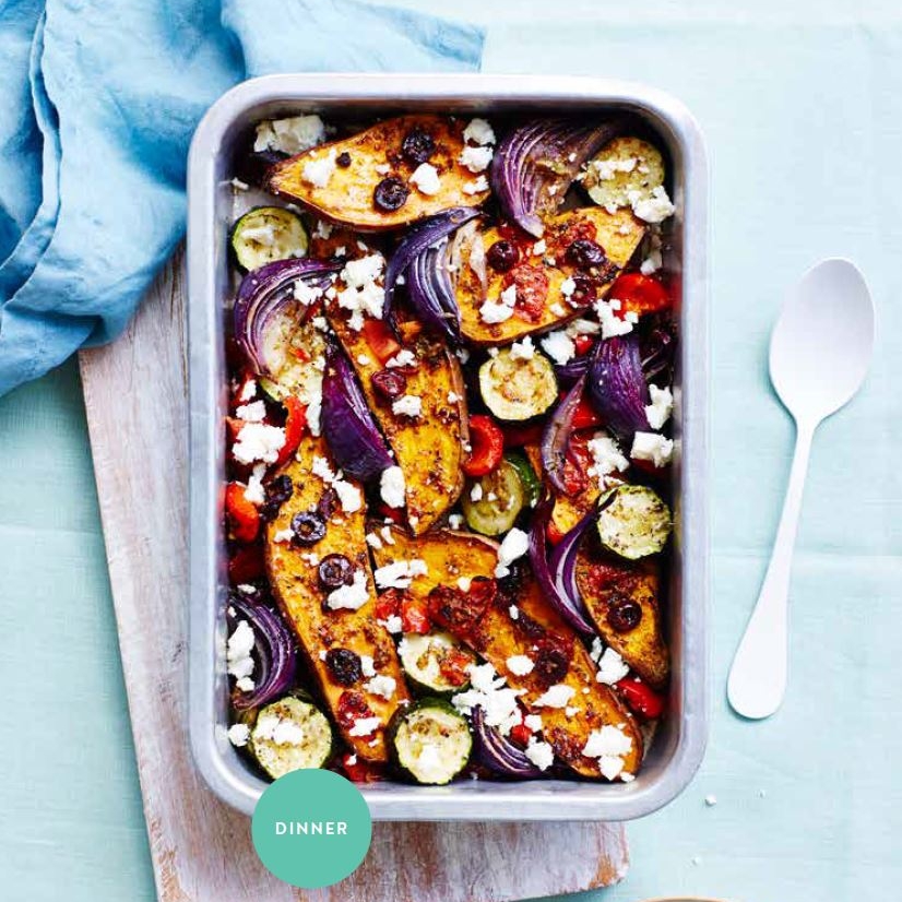 Sweet Potato, veg and Feta One Tray Bake