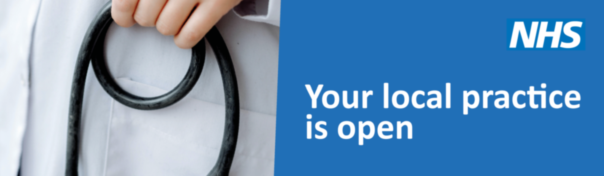 NHS banner reminding patients their local GP practice is open for digestive symptom appointments