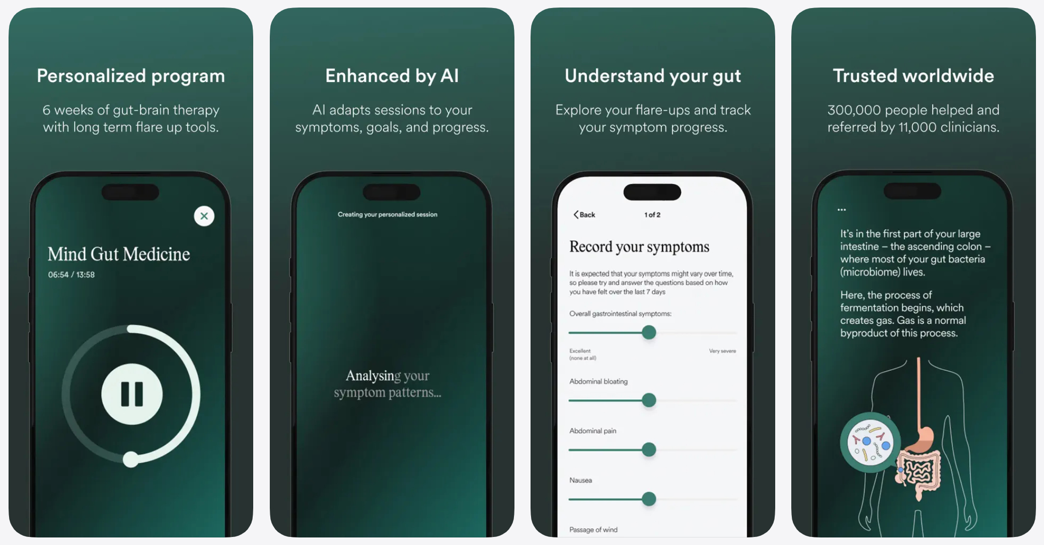Nerva hypnotherapy app review dashboard highlighting the gut-directed hypnotherapy audio programme for stress and anxiety-related IBS symptoms