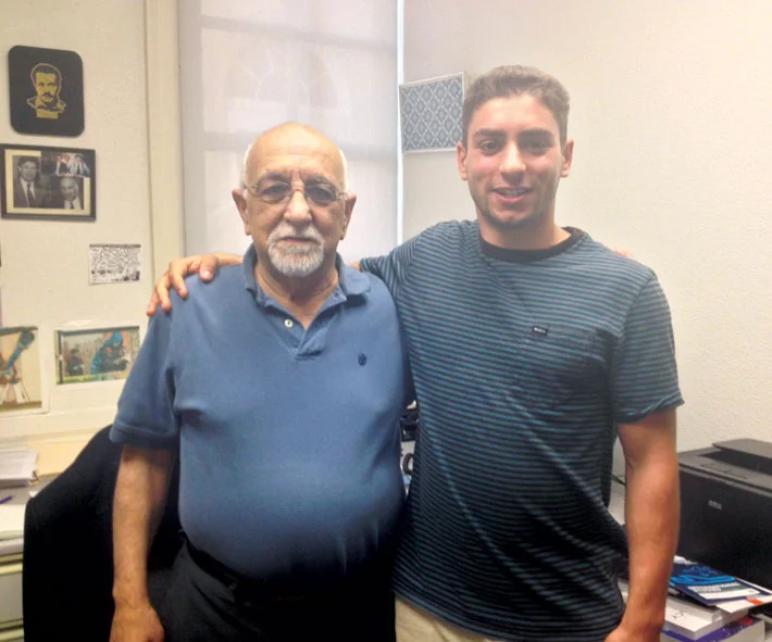 Sophomore business major Rami Hovsepian (right) poses with his father, political science professor Nubar Hovsepian.Photo by Ashley Probst.
