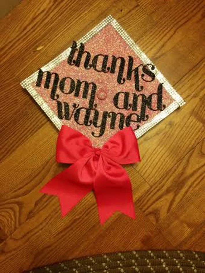 Senior psychology major Casey Federico uses her cap to thank her family.Photo courtesy Casey Federico.