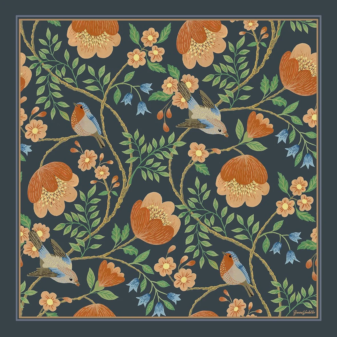 BIRDS SCARVES 75% BOMULL+25% SIDEN