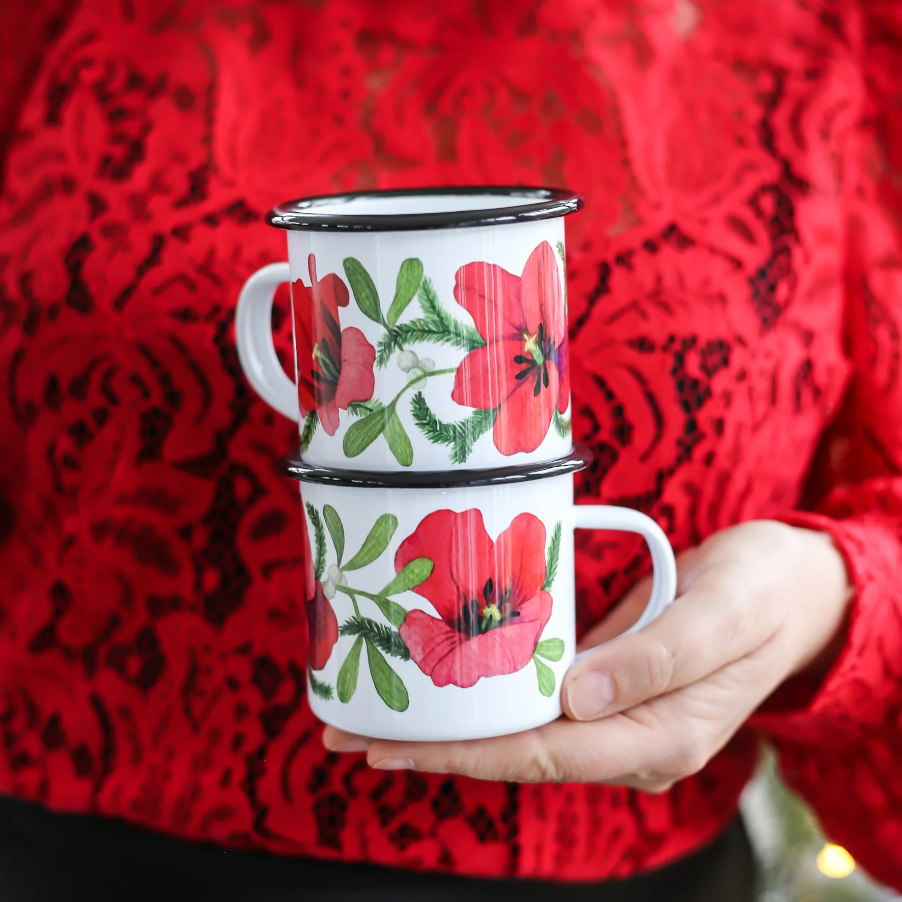 EMALJMUGG RÖD TULPAN