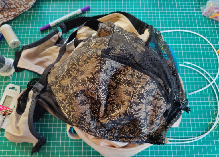A stack of bras waiting to be repaired
