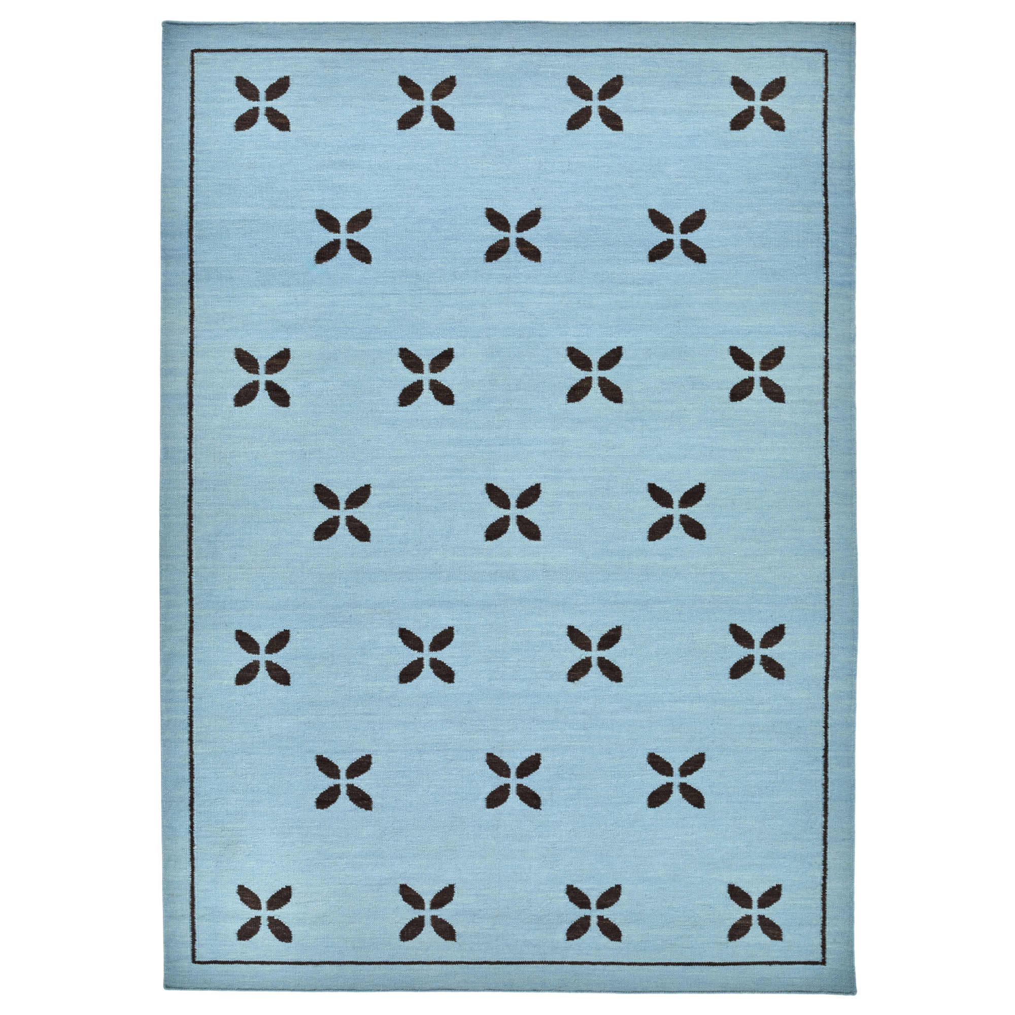 Zella- Wool Rug  Sky Blue with Brown