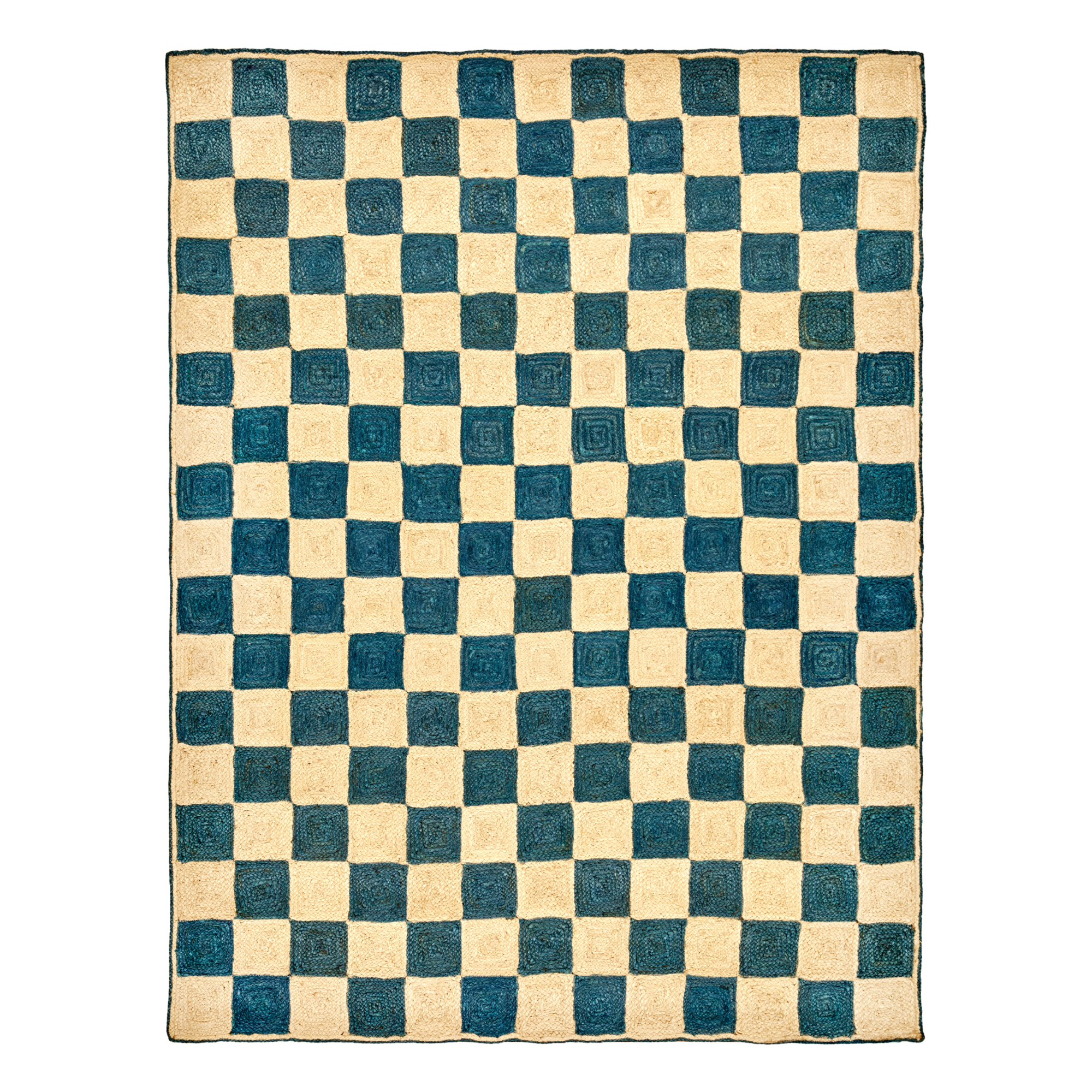 Sea Blue Checkered Jute Rug