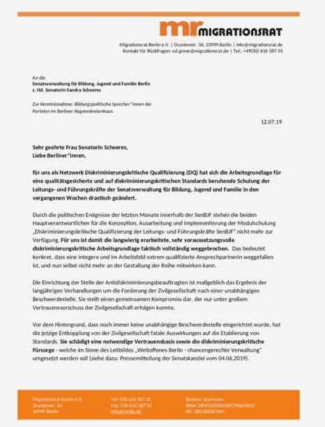 Auszug des Briefes