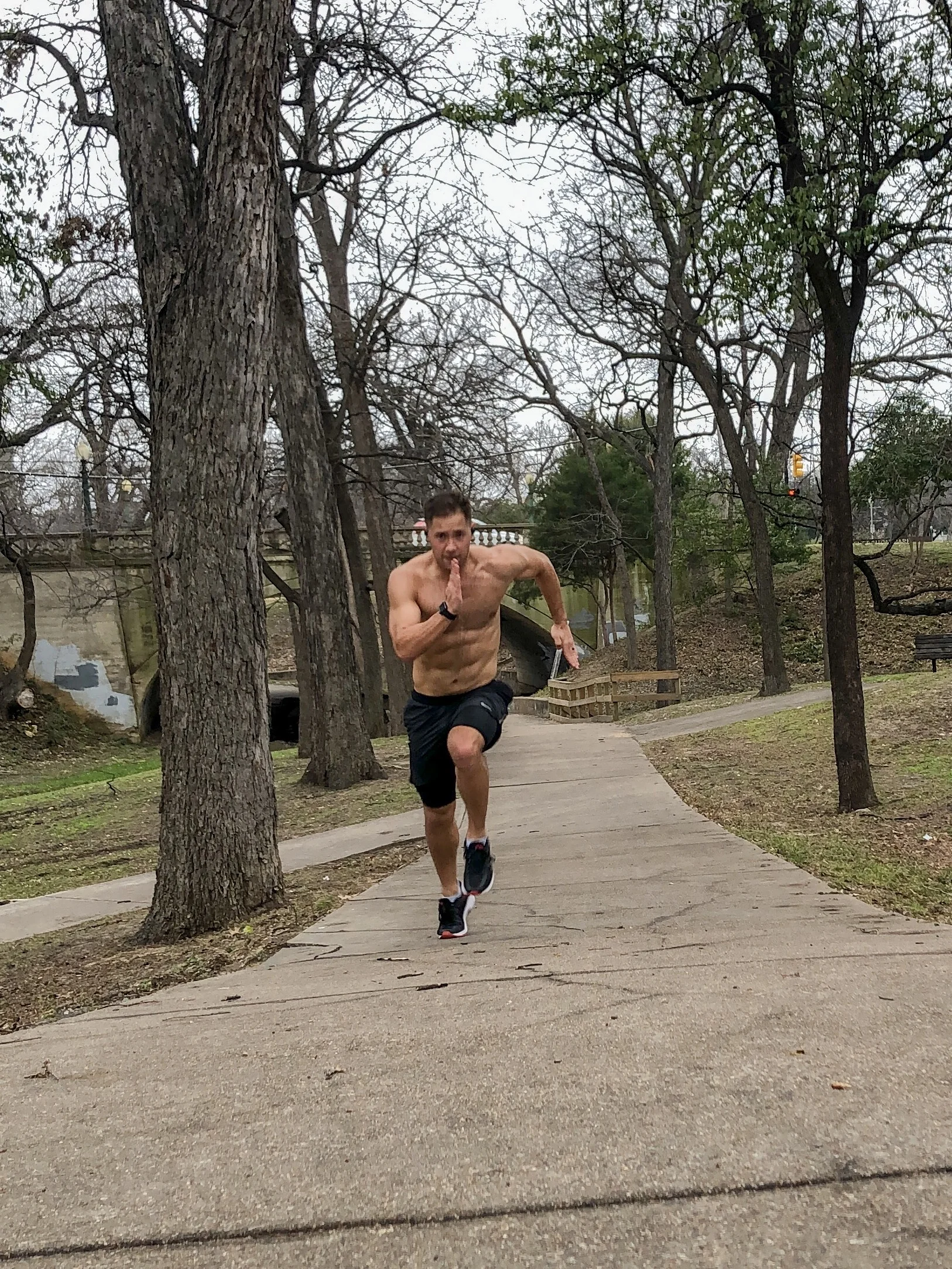 It’s hard to flex and run at the same time. Katy Trail, Texas