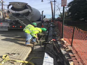 Concrete pour for brick gutter