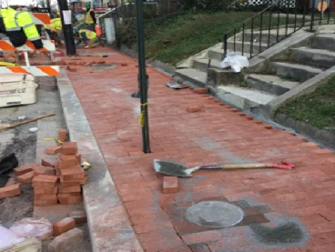 Brick sidewalk being installed from station 20+10 to 20+80