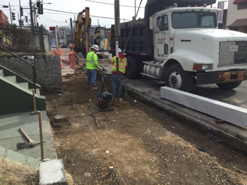 Excavation of existing sidewalk and curb from station 33+42LT to 34+30LT