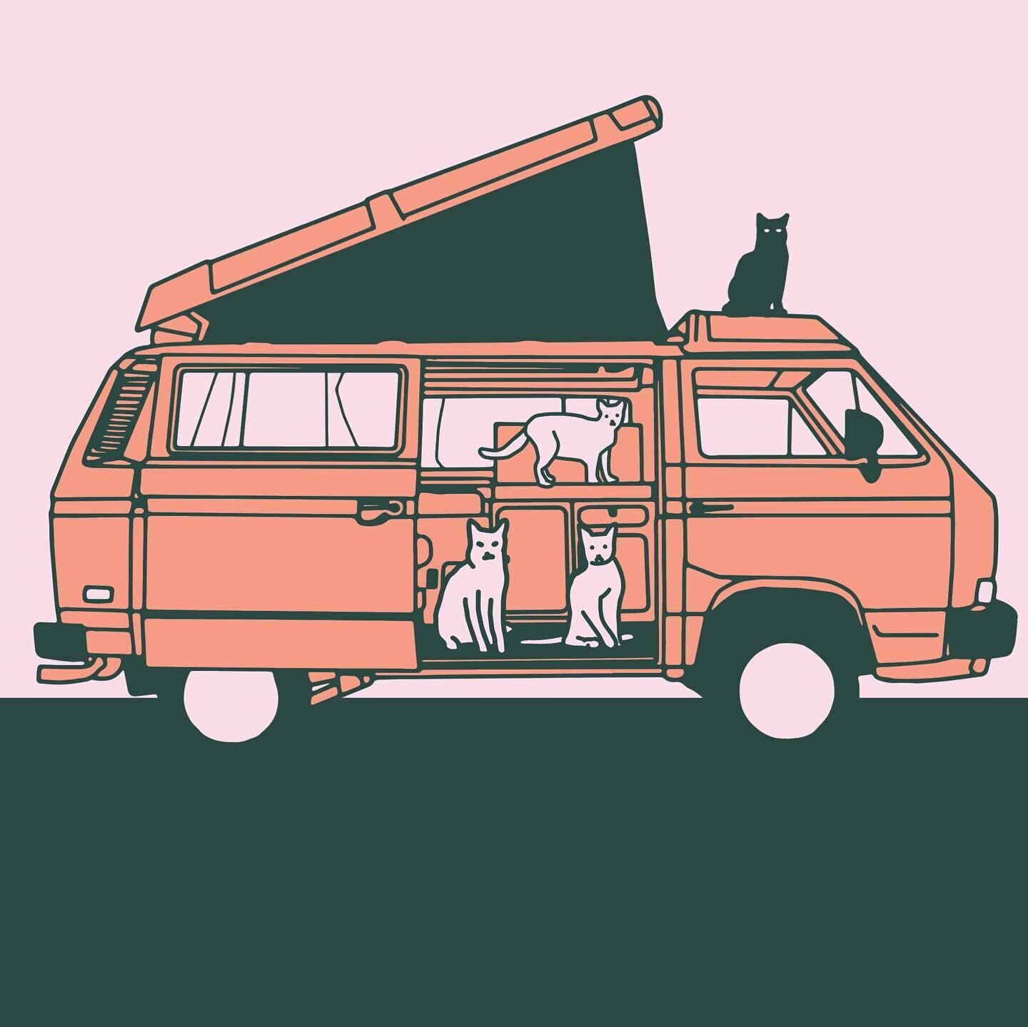 &ldquo;Camping &rdquo; is the Sixteenth drawing prompt for #doodleadayjuly from @ellolovey ✏️ and a motivational tool for #fasthandsdrawingclub ✏️ This is a dream scenario where I have a slightly cooler van, and cats that like to go camping together 