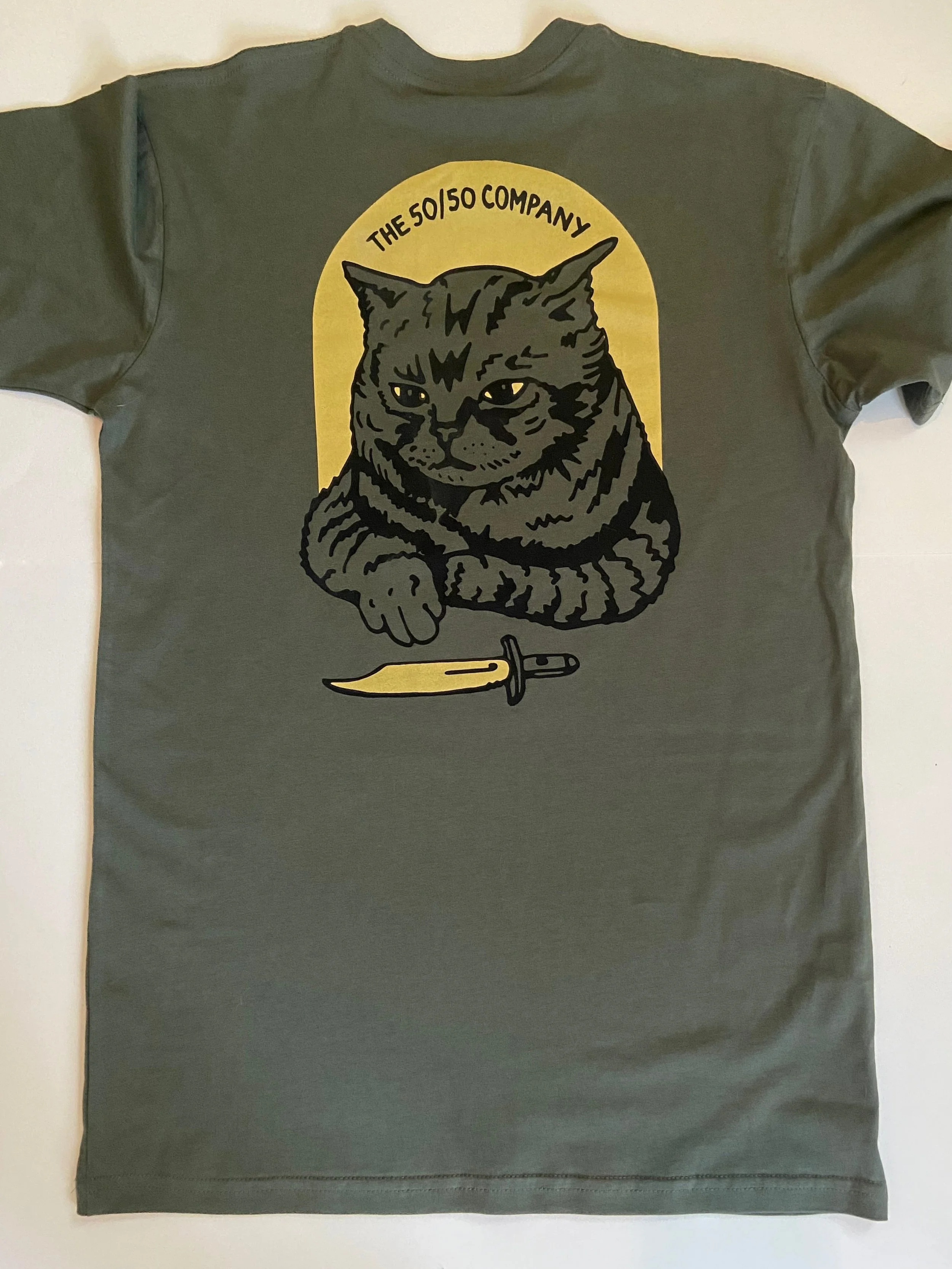 Fresh new T&rsquo;s! Pumped out 50 Stabby Tabby&rsquo;s and they&rsquo;re up in the shop now 🔪 Whatever is left will head to Ambler Arts and Music Festival and South Street Summer Solstice this Saturday 6/20 ☀️ 
.
.
.
#stabbycat #screenprinting #cat