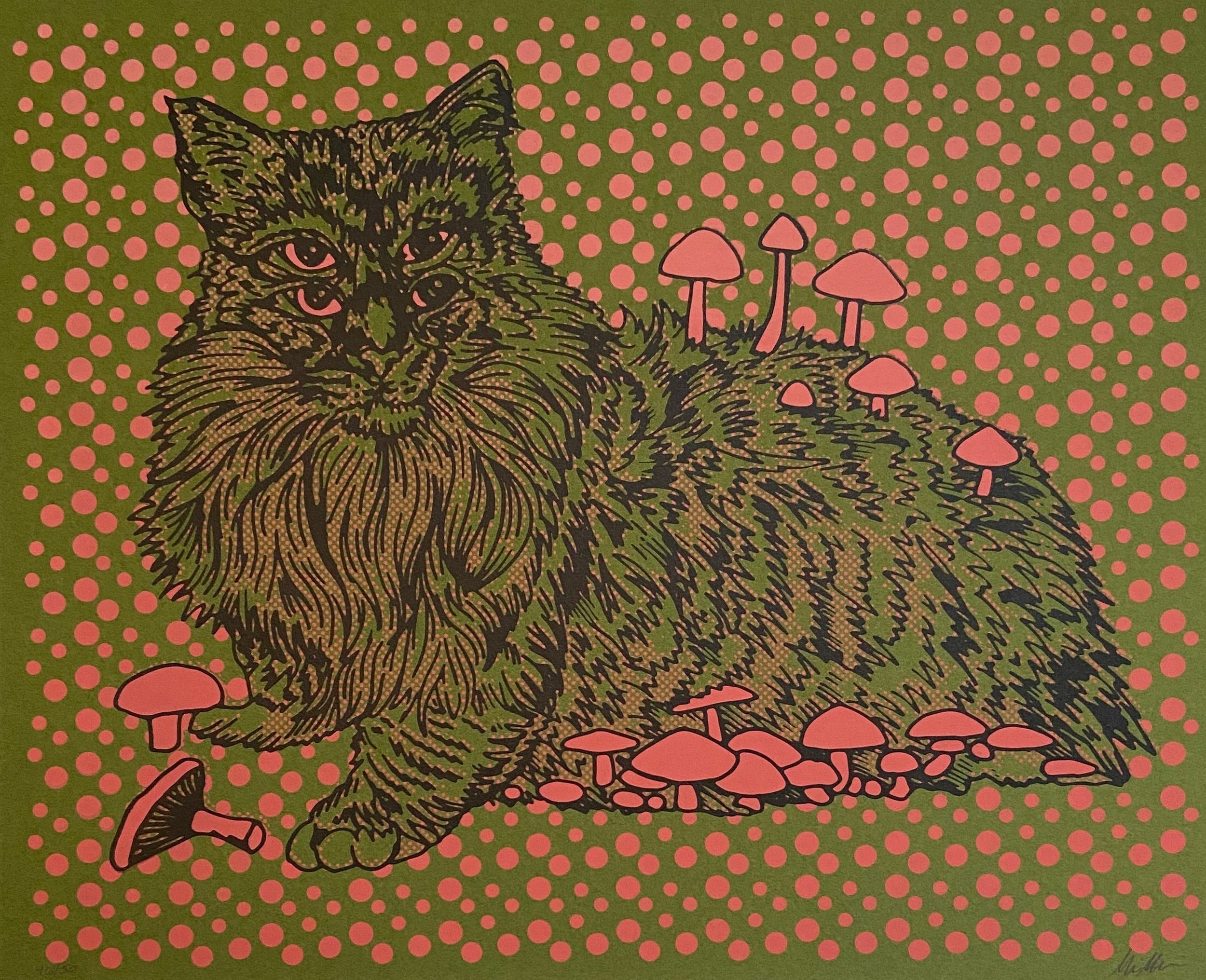 &lsquo;Is this a self portrait?&rsquo; Why yes indeed, it may just be. 
🐱 🍄 
.
.
.
#cats #mushrooms #getoutside #screenprinting #illustration