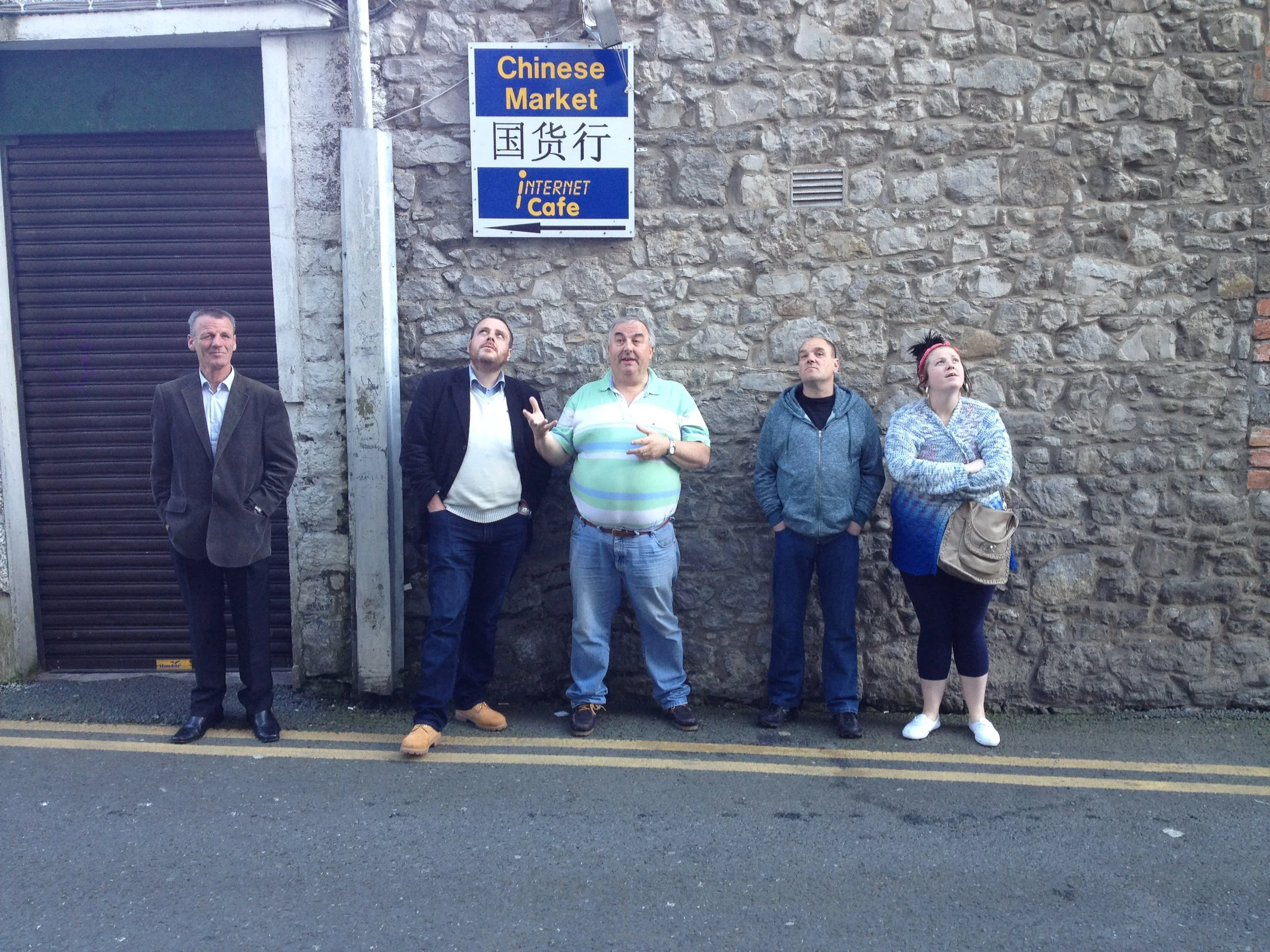Martin, Luke, Robbie and Gemma basking in the knowledge of local historian Sean Collins (centre)