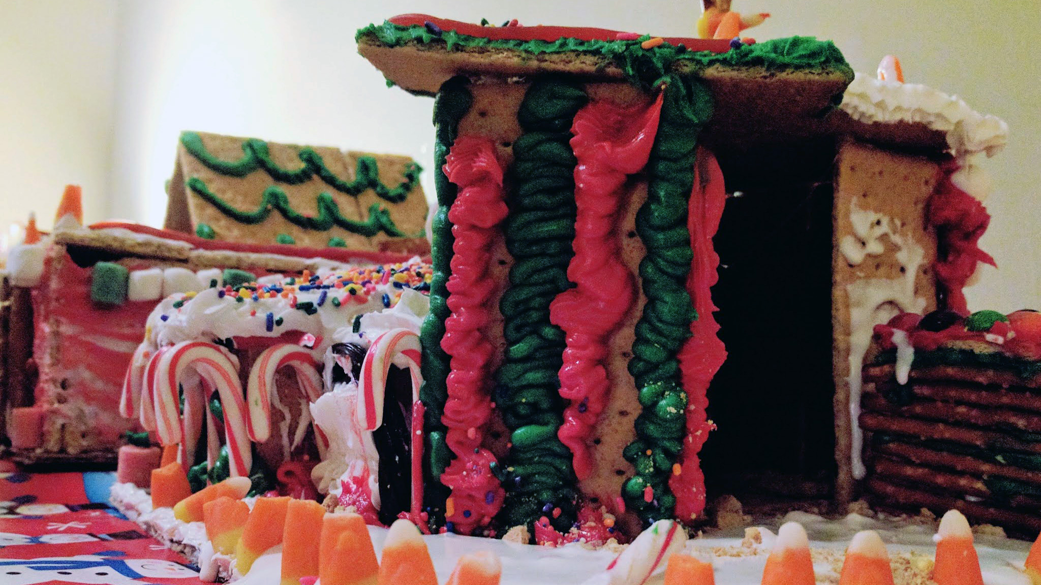 The students put their design and building skills to use in a friendly gingerbread house competition.