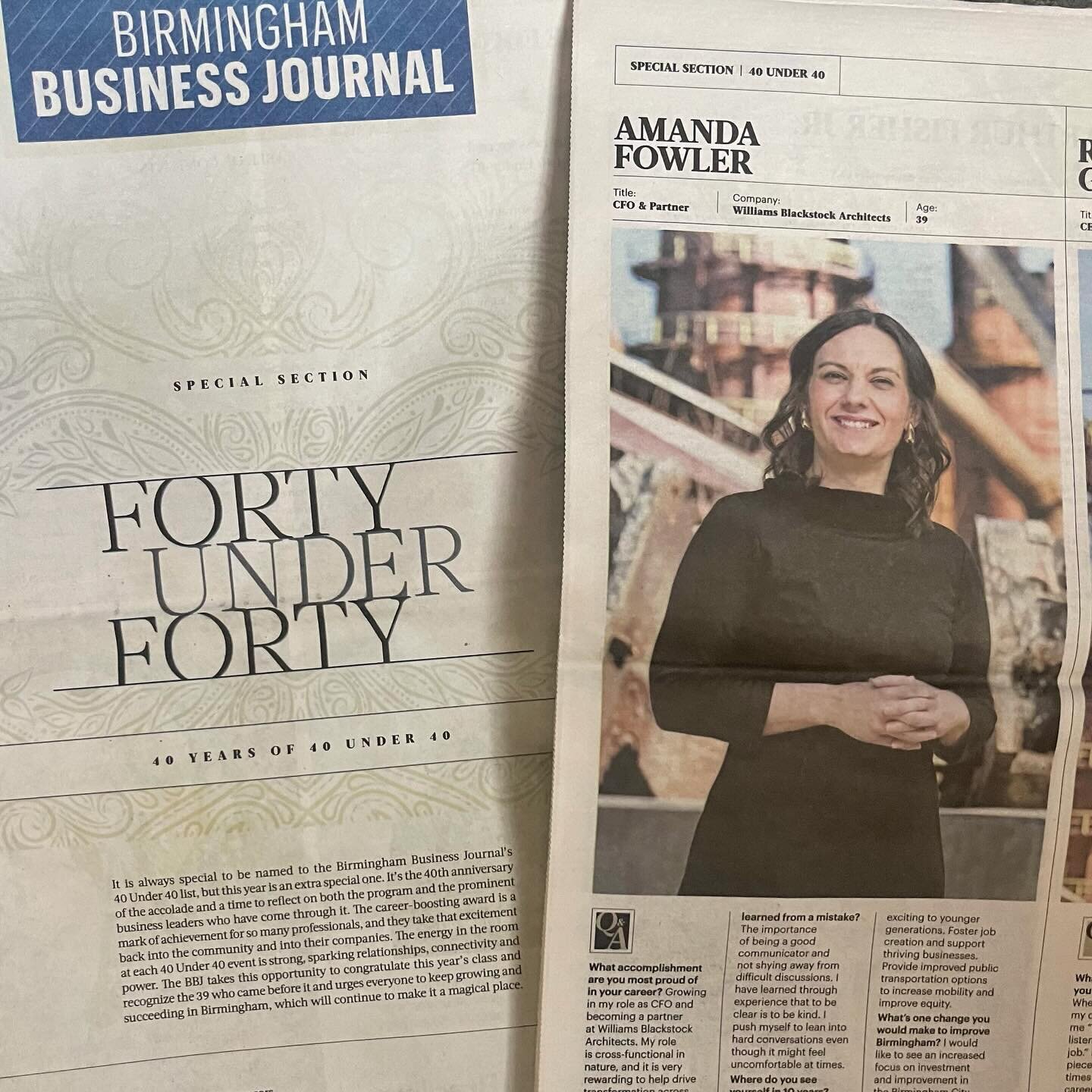 A huge congratulations to Amanda Fowler who was honored with the Top 40 Under 40 award last week by the @bhambizjrnl! As partner and CFO, she is an exemplary leader in our firm and in our community. 

#top40 #award #leadership #birmingham #bhm #willi