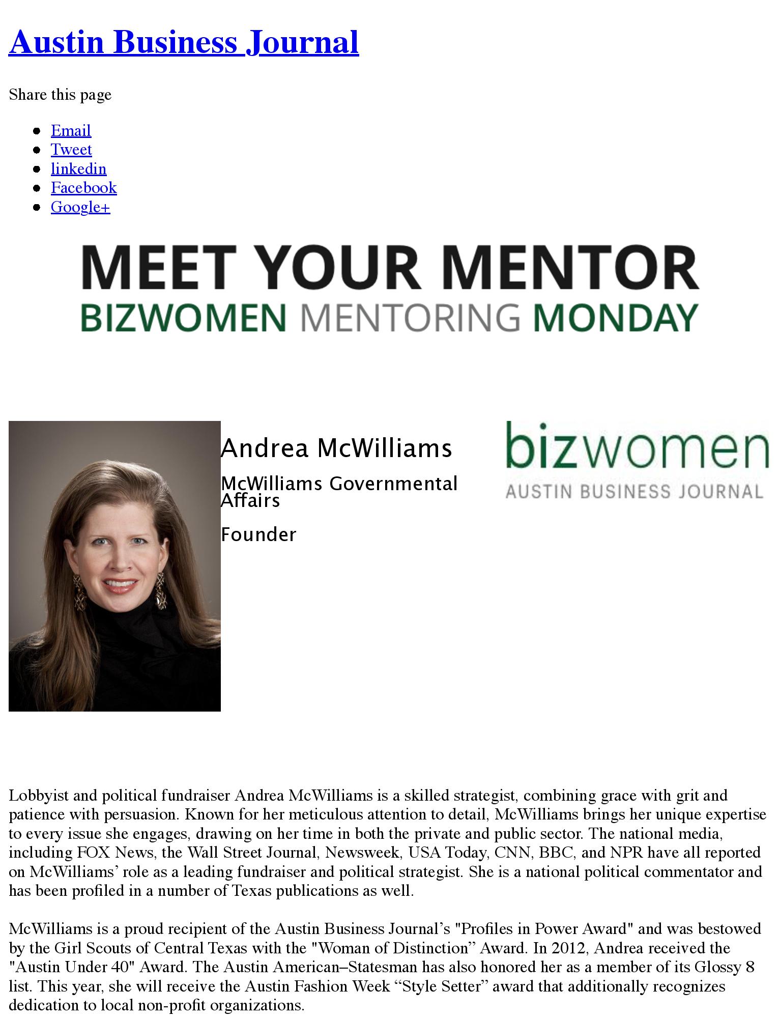 Meet Your Mentor - Austin Business Journal