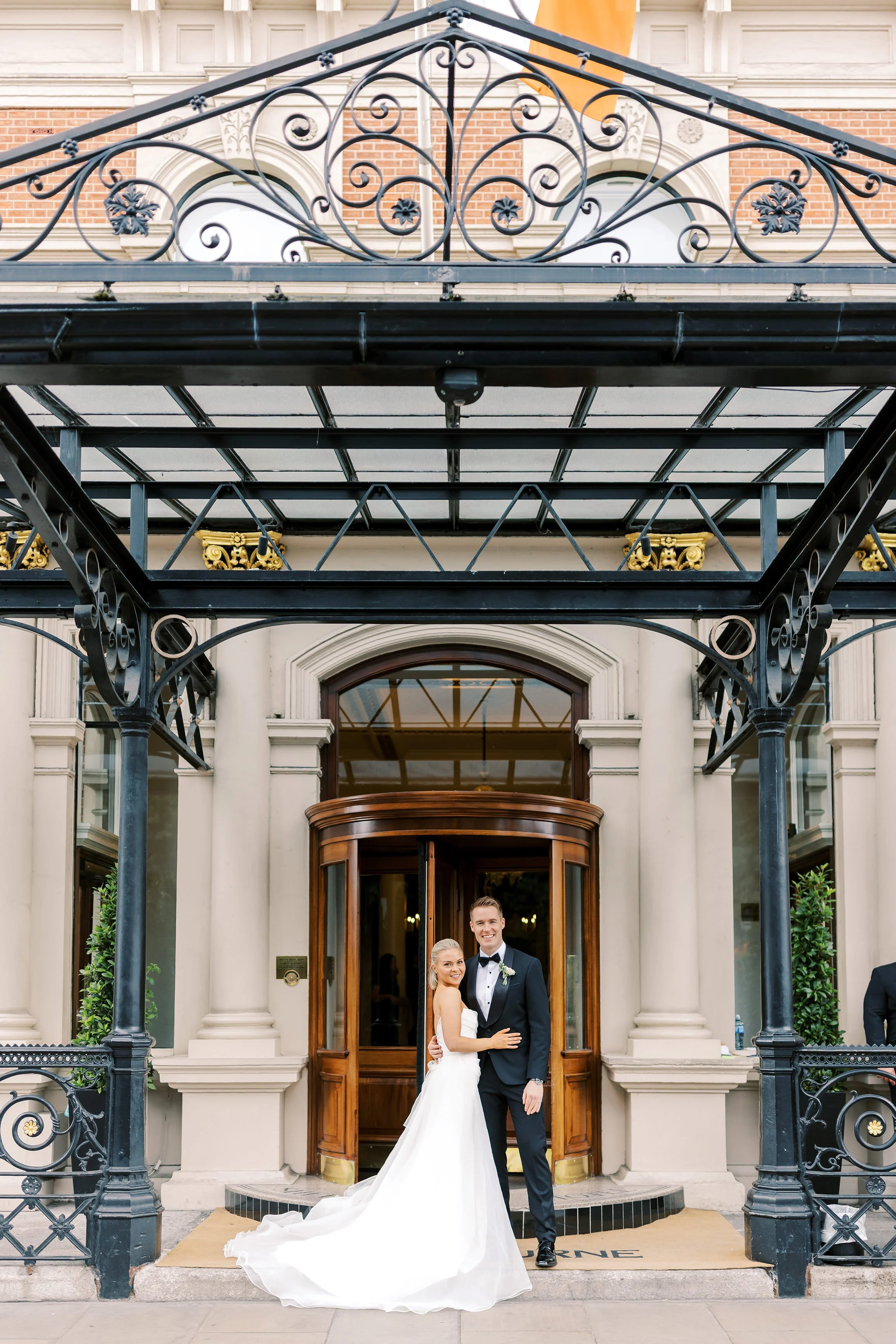 Intimate wedding portrait of a couple at The Shelbourne Hotel Dublin, showcasing romantic interiors, historic charm, and refined city elegance.