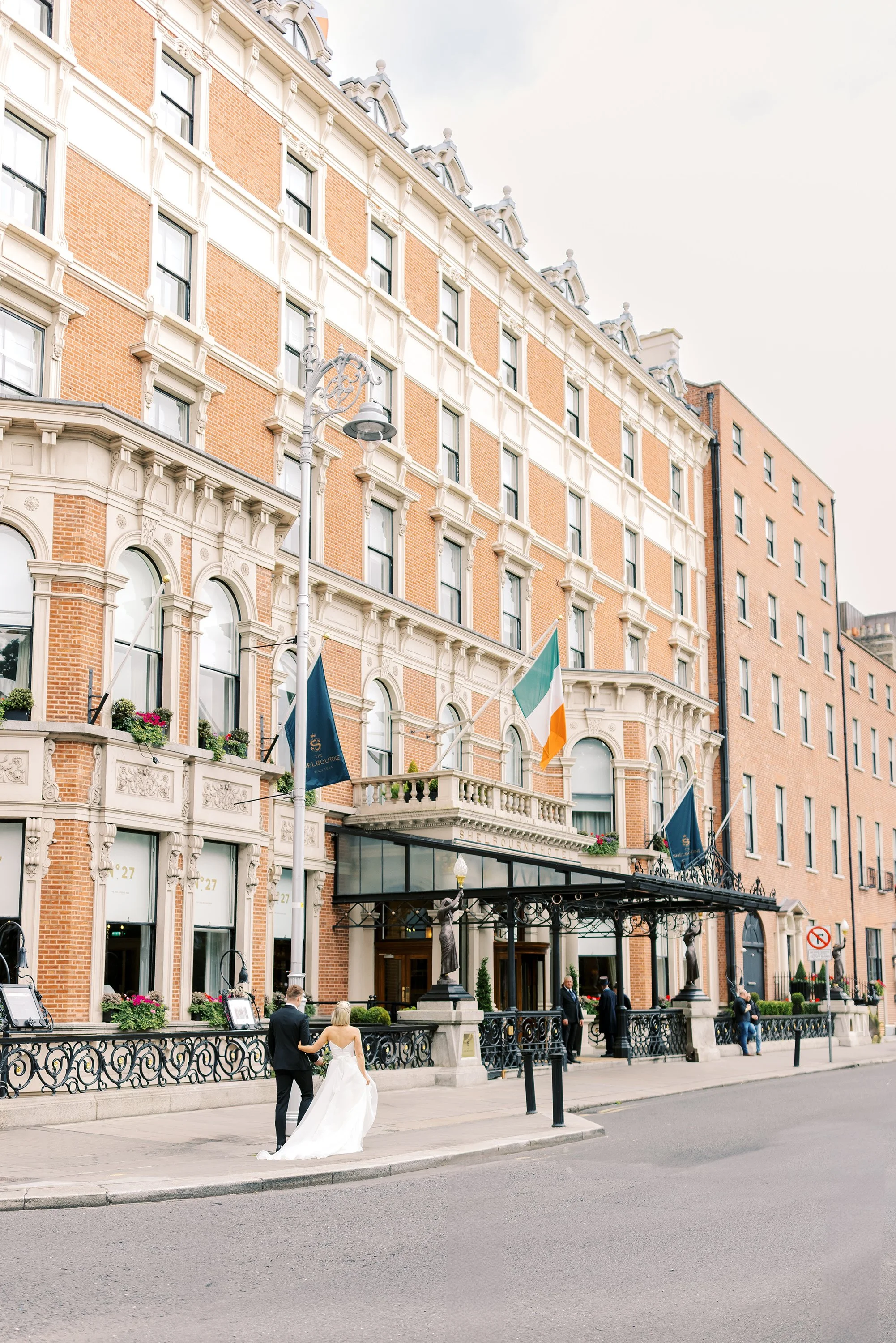 Romantic couple portraits at Shelbourne Hotel Dublin, captured during a luxury wedding.