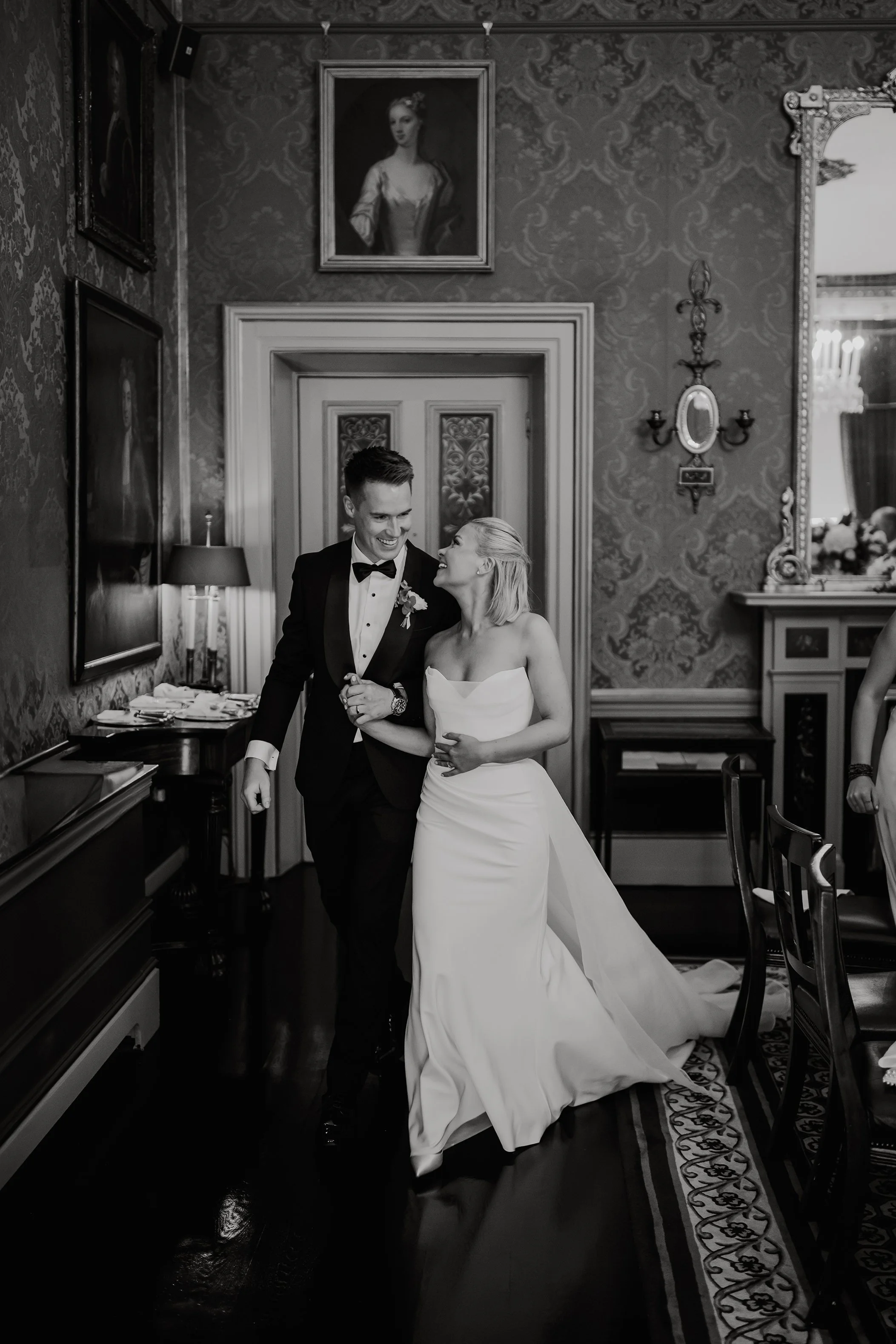 Intimate couple portrait in St. Stephen’s Green, Dublin, following a small luxury wedding at The Shelbourne Hotel.