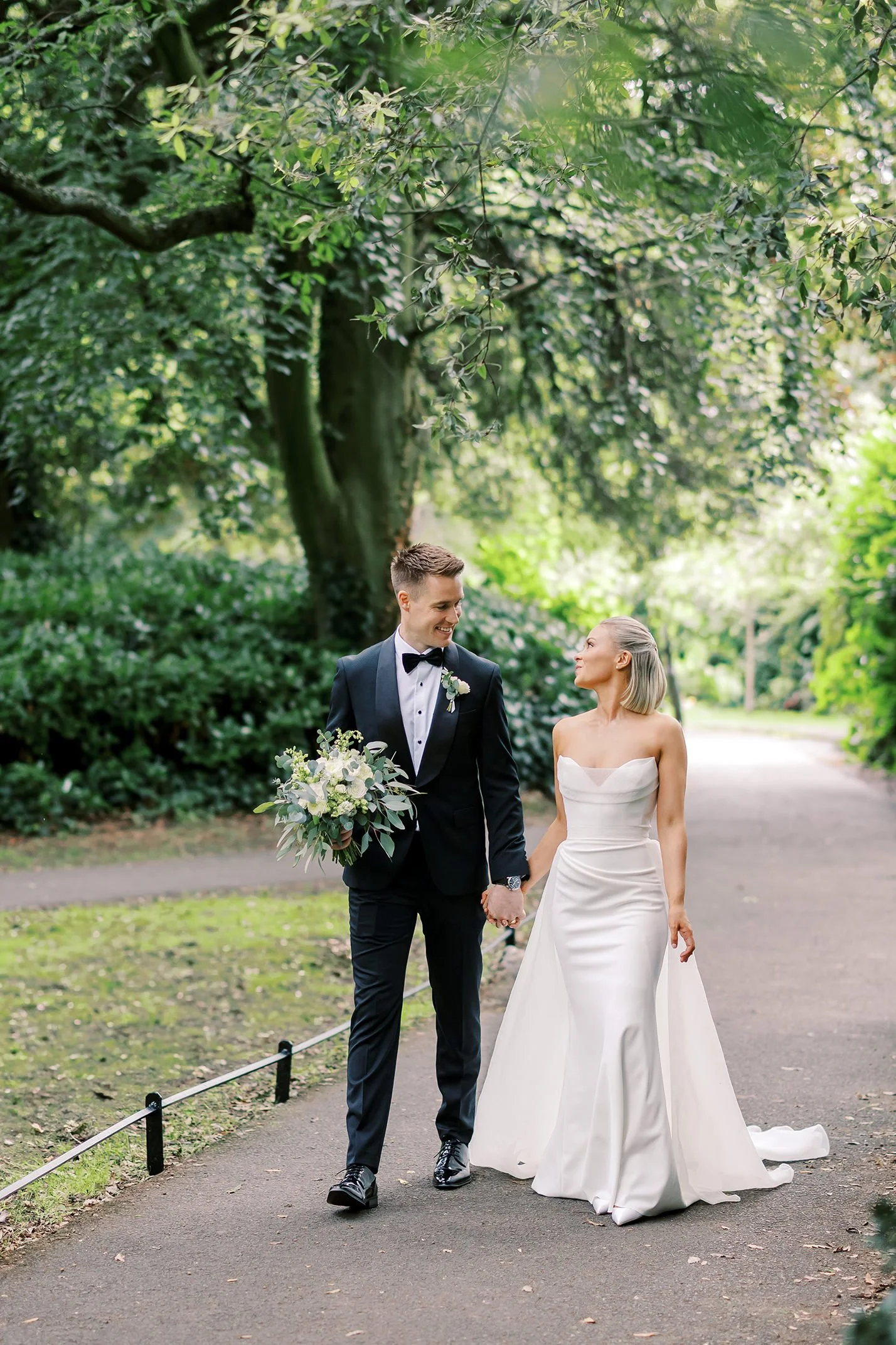 Luxury wedding portrait at The Shelbourne Hotel in Dublin, featuring grand architecture, classic décor, and beautifully styled romantic details.