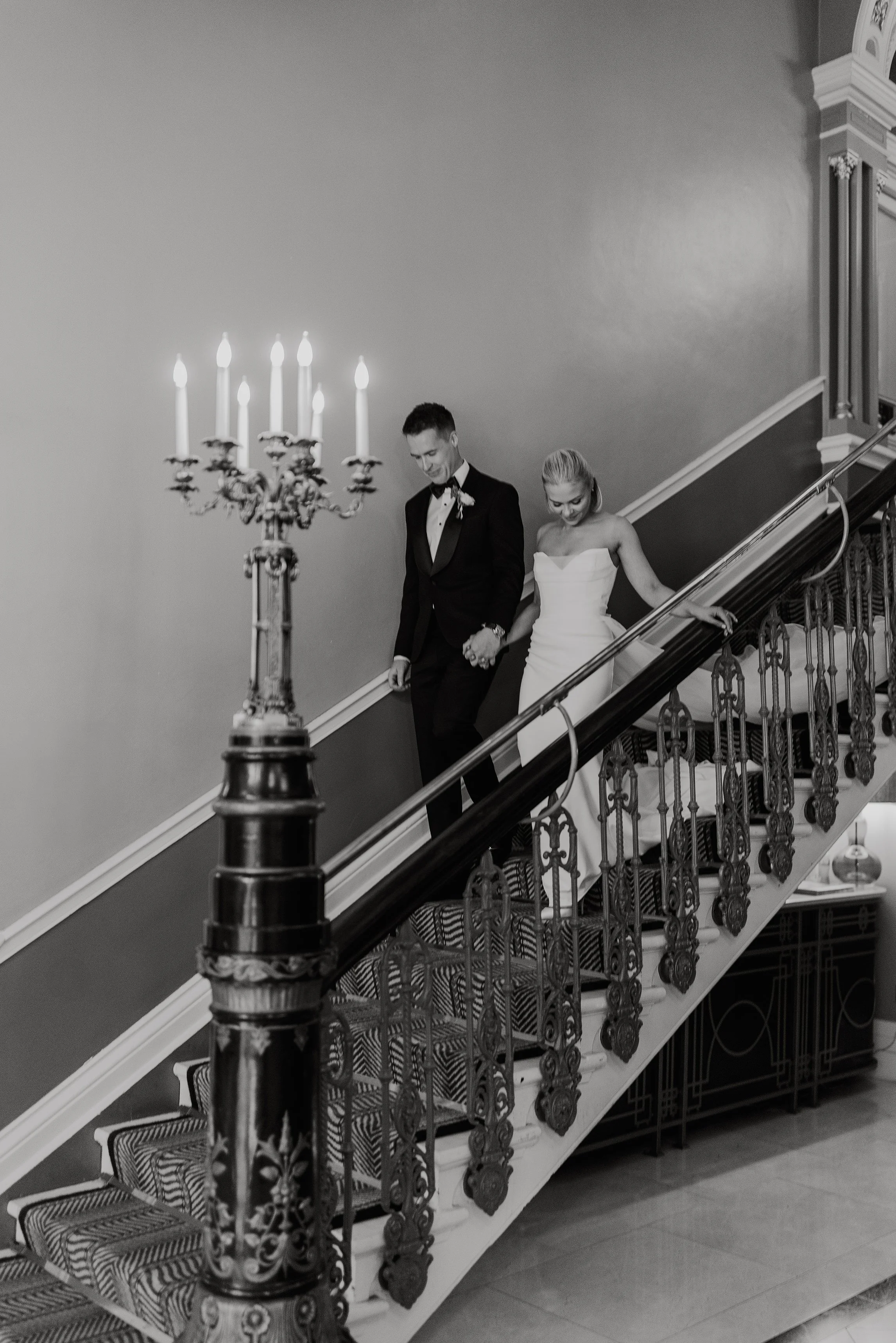 Romantic wedding portrait of a couple at The Shelbourne Hotel Dublin, featuring elegant interiors, timeless architecture, and soft natural light — an intimate luxury city wedding venue.