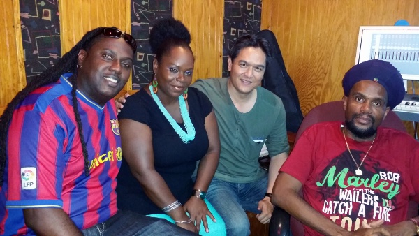 Left to Right: Seion Gomez, Shanaqua, Mark Loquan, Junior "Ibo" Joseph in the studio