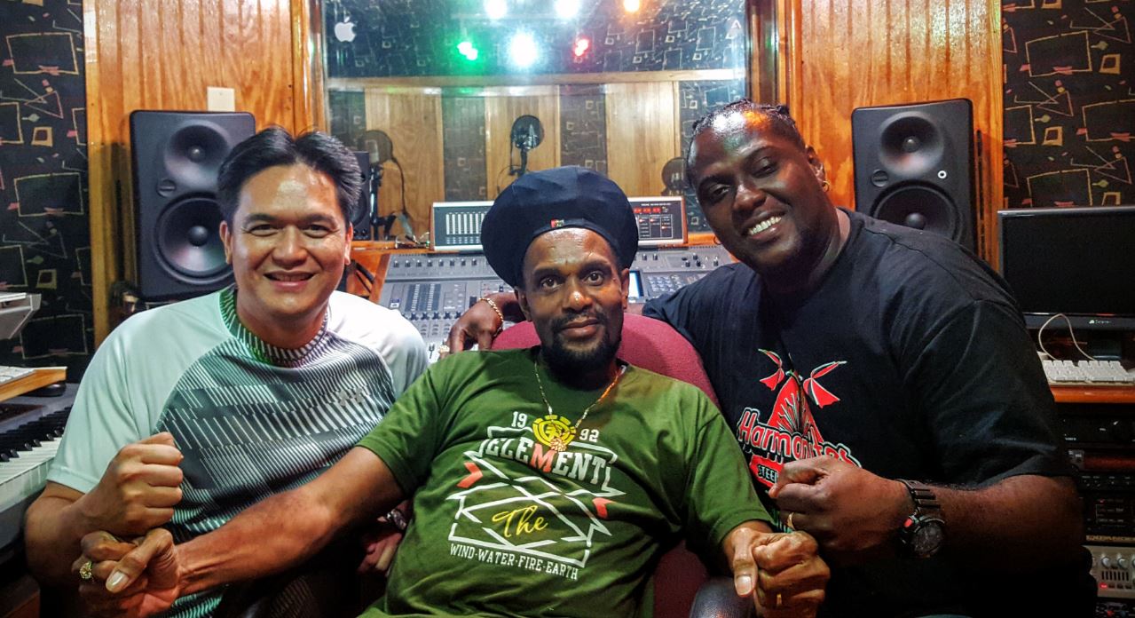 Left to Right: Mark Loquan, Junior "Ibo" Joseph, Seion Gomez in the studio