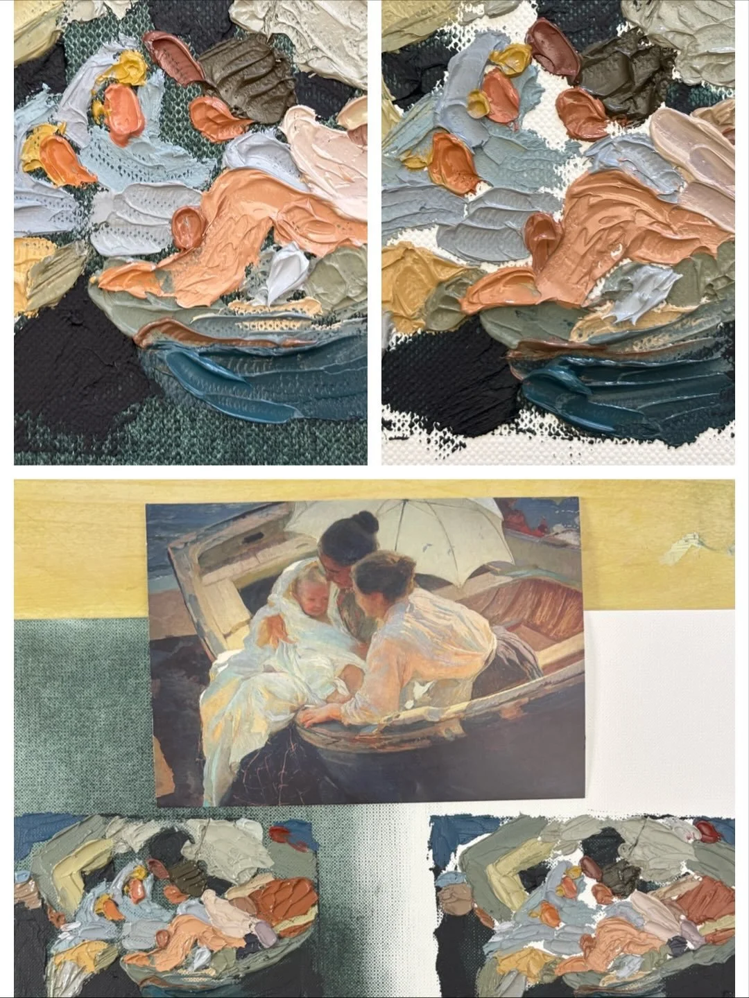 I did this study with a palette knife to avoid getting into drawing and detail. My objective was to note the importance of a correctly toned ground. If you want to paint in a loose style with oil paints you have to be willing to let the paint blob an