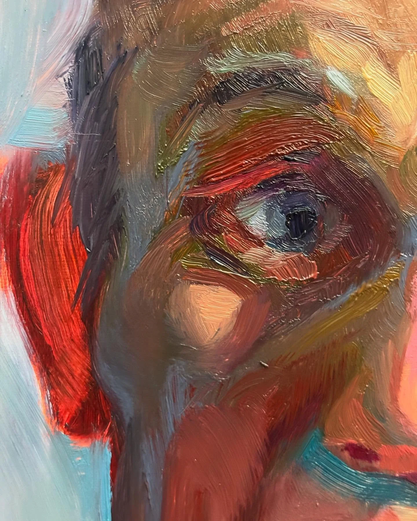 This was an interesting piece. I cycled through a lot of thoughts and emotions as I worked. I love to observe my inner world as I paint. It&rsquo;s like a meditation. 
At first I observe myself seeking the formula, the efficient path. Then I observe 