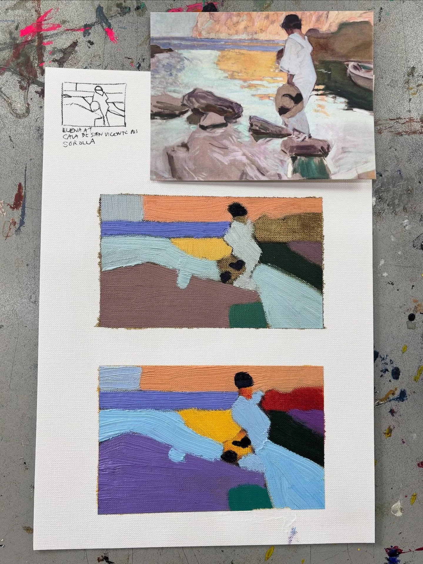Today&rsquo;s lesson was a fun colour puzzle &hellip; 

Taking an existing painting* and simplifying it into blocks of colour. The fewer shapes the better. Trying to match the colours of the original artwork and, where there are optical mixes or deta