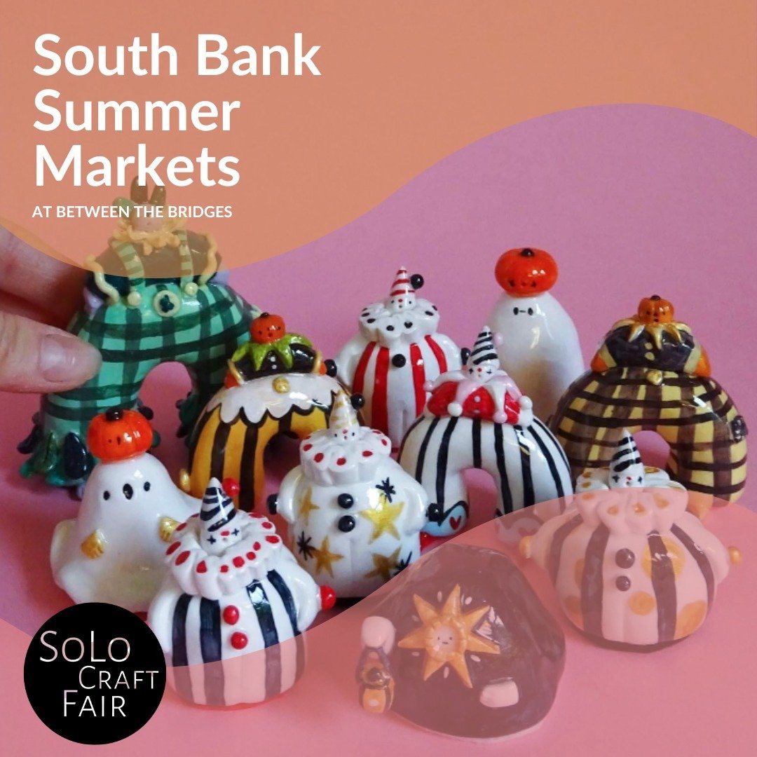 SoLo Craft Fair is back at Between the Bridges on London&rsquo;s Southbank! Join us for our summer market kick-off on May 12th, featuring 60 amazing traders each month! Shop art, jewellery, fashion, and more from London's best designers. Swipe throug