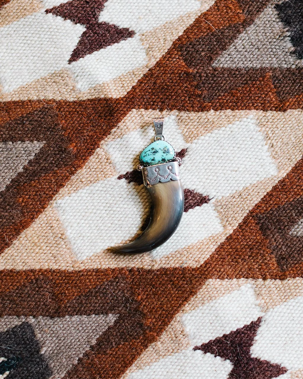 Native American Sterling Silver Turquoise Bear Claw Pendant