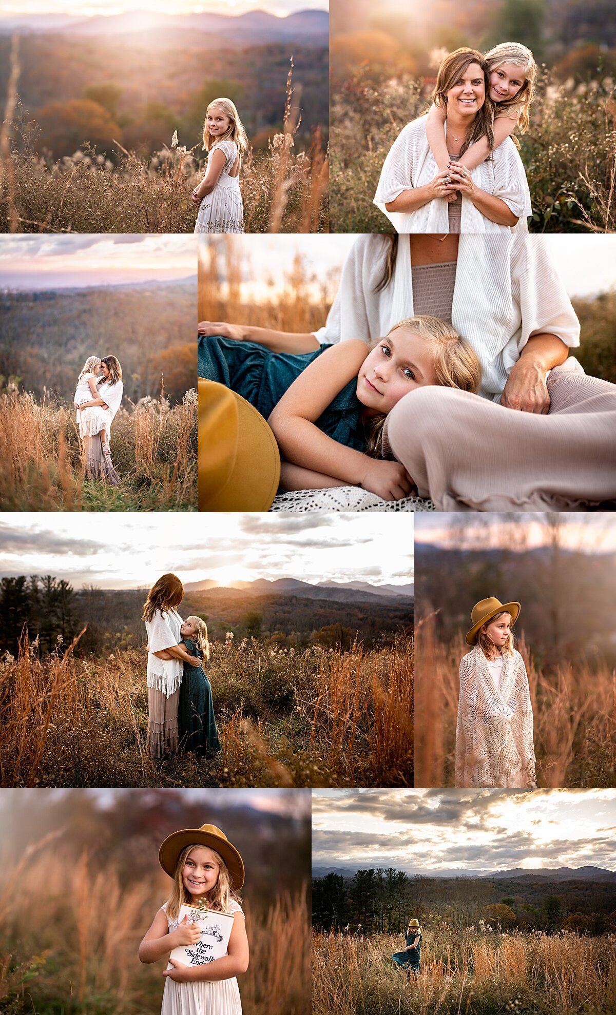 mom and daughter in wildflowers on mountain top Asheville Family Photographer