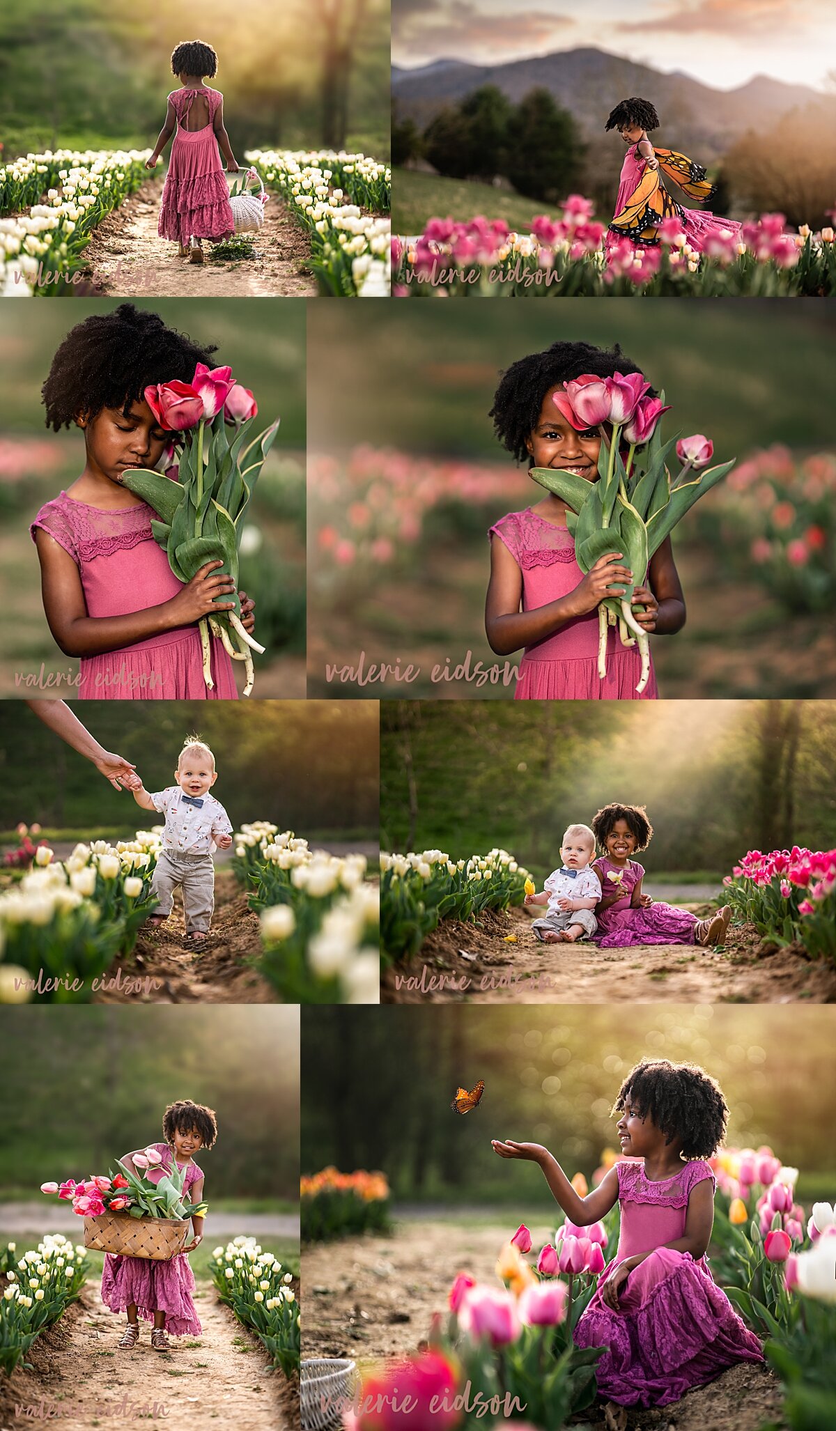 Little girl playing in tulip fields - Asheville's Best Family Photographer