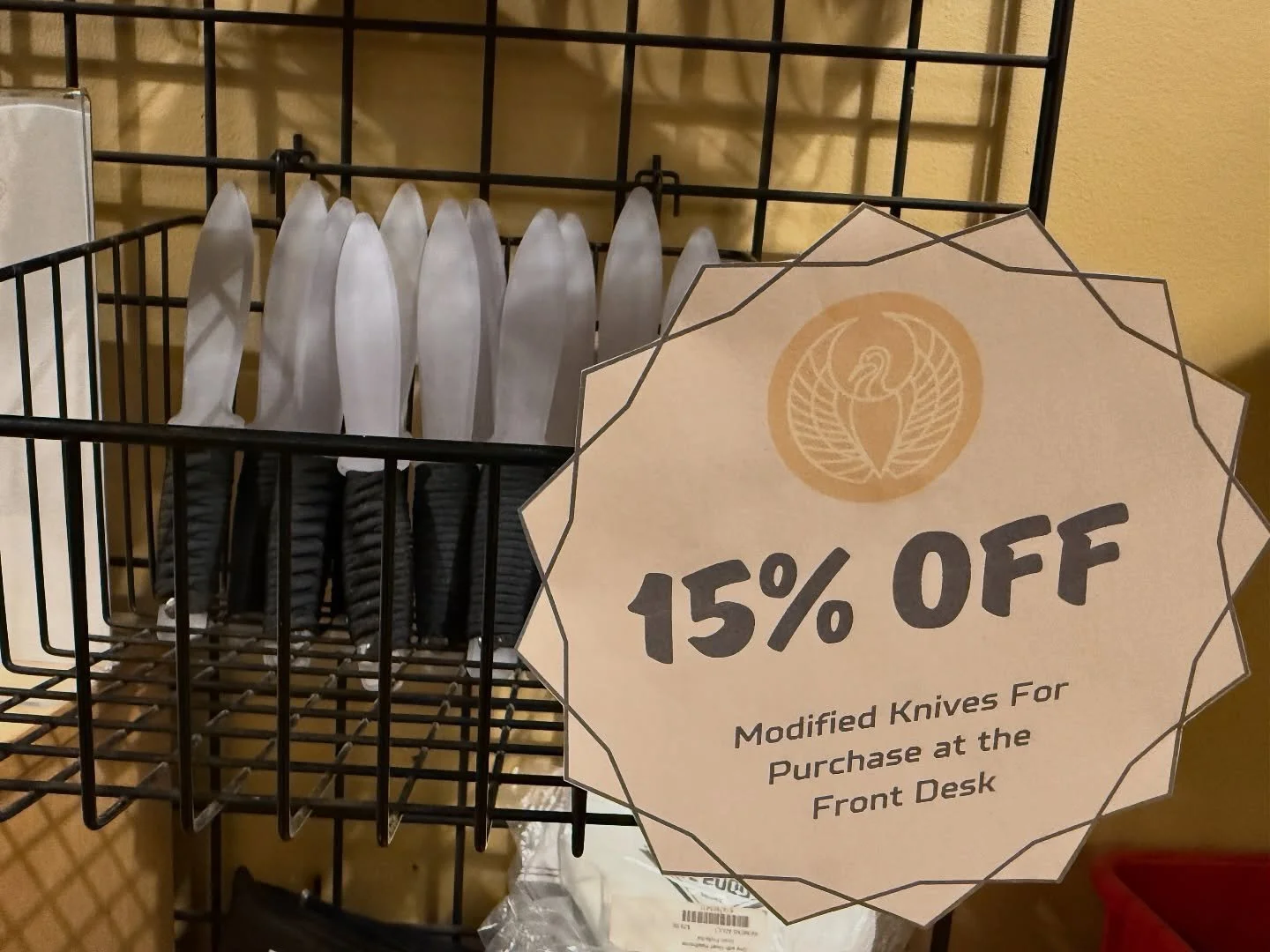 More Sale Items!
Looking for a training knife? We&rsquo;ve got 5 inch plastic blades marked down to just $30!

Swing by the front desk and pick one up 🔪