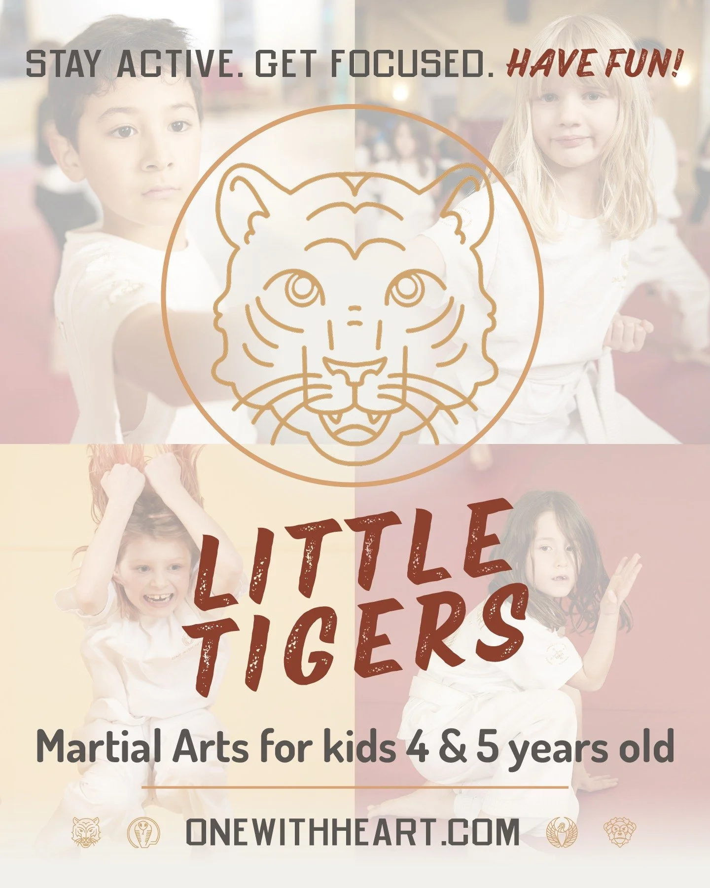 🥋Introducing LITTLE TIGERS, One With Heart's brand new class for kids aged 4 and 5 years old. Students will gain the physical and mental benefits of martial arts through play and the basics of Pukulan in our school on SE Hawthorne! Kids will learn f