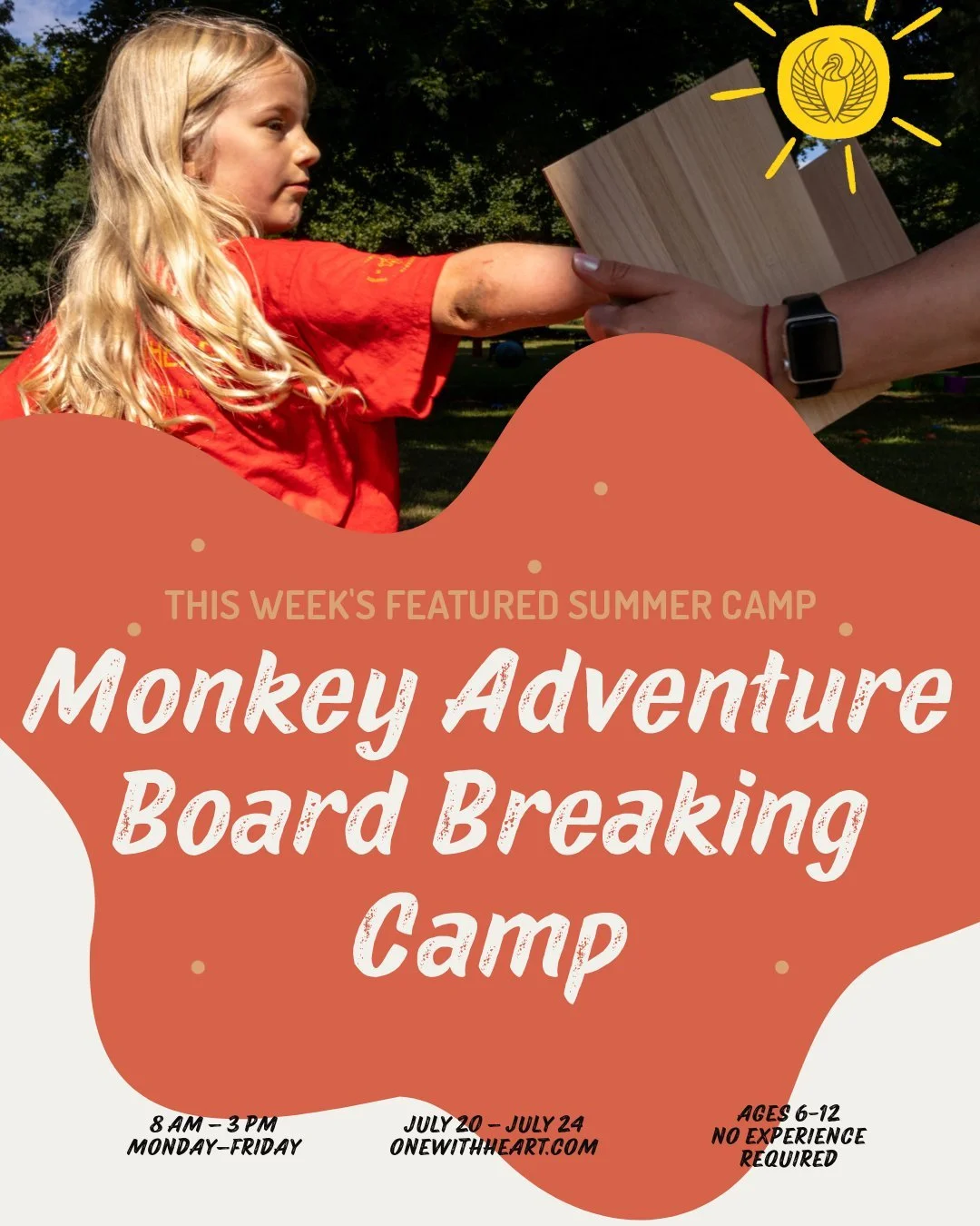 Registration is open for our outdoor Summer Camps at Woodstock Park! This week's featured camp is our MONKEY ADVENTURE BOARD BREAKING CAMP running July 20-24. Spots are filling up fast, so act now to secure your kid's spot at the link in our bio

And