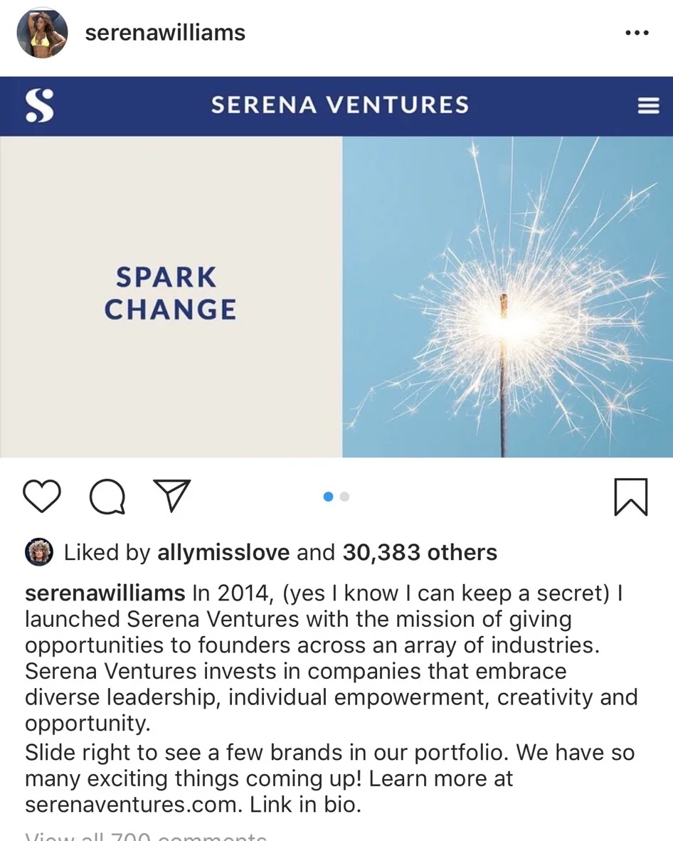 Serena VC announcement via her Instagram