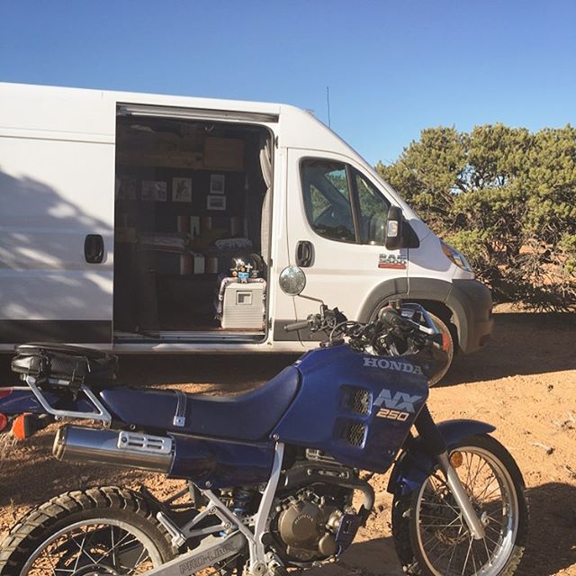 Day dreaming and reminiscing. Missing the road. #utah #Promaster #campervan #hondanx250 #roadtrip