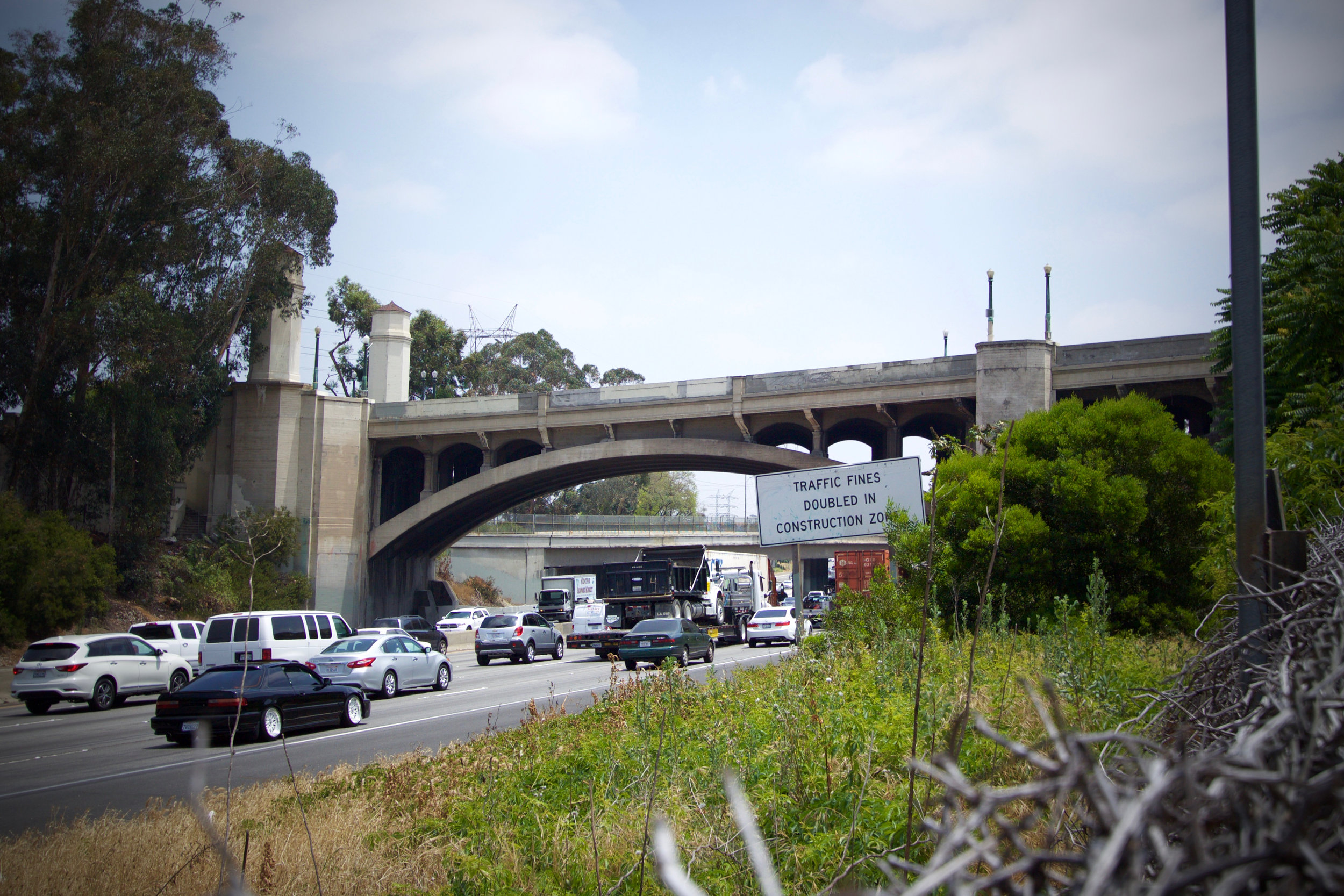 One of the arches Glendale-Hyperion Bridge that covers Riverside Drive.