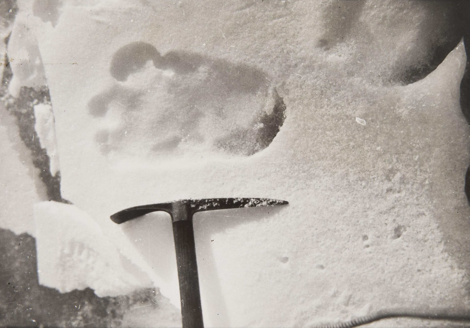 The photograph (original framing) taken by Eric Shipton that introduced the legend of the Yeti to the western world in the mid-twentieth century. 