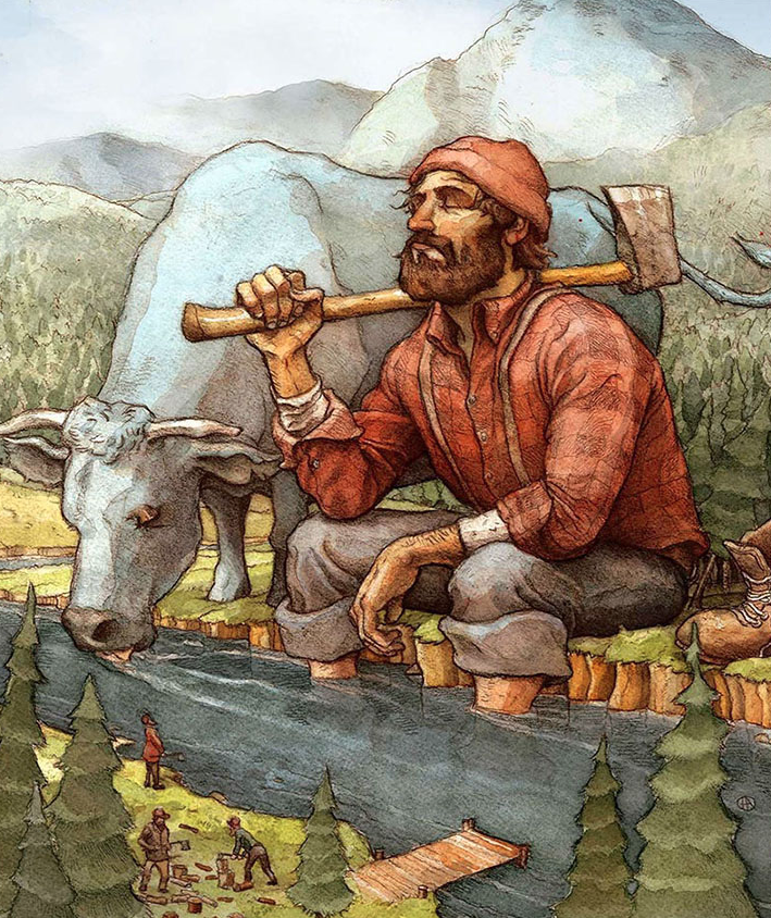  Illustration of Paul Bunyan and his blue ox "Babe" by Astonishing Legends' resident artist Chad Lewis.&nbsp; Go to  www.chadlewisart.com  to see more of Chad's fantastic artwork,&nbsp;or commission him to create an original piece!&nbsp; Image copyri