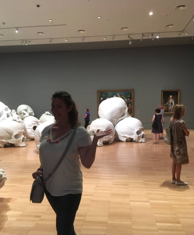  Picture provided by listener "JoMo" (@leopardboy on Twitter) of Sculptor Ron Mueck's  installation featuring giant skulls , on display at the Australian  National Gallery of Victoria Triennial &nbsp;museum. 