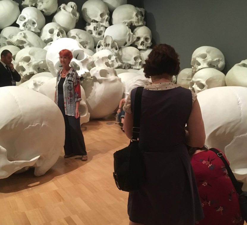  Picture provided by listener "JoMo" (@leopardboy on Twitter) of Sculptor Ron Mueck's  installation featuring giant skulls , on display at the Australian  National Gallery of Victoria Triennial &nbsp;museum. 