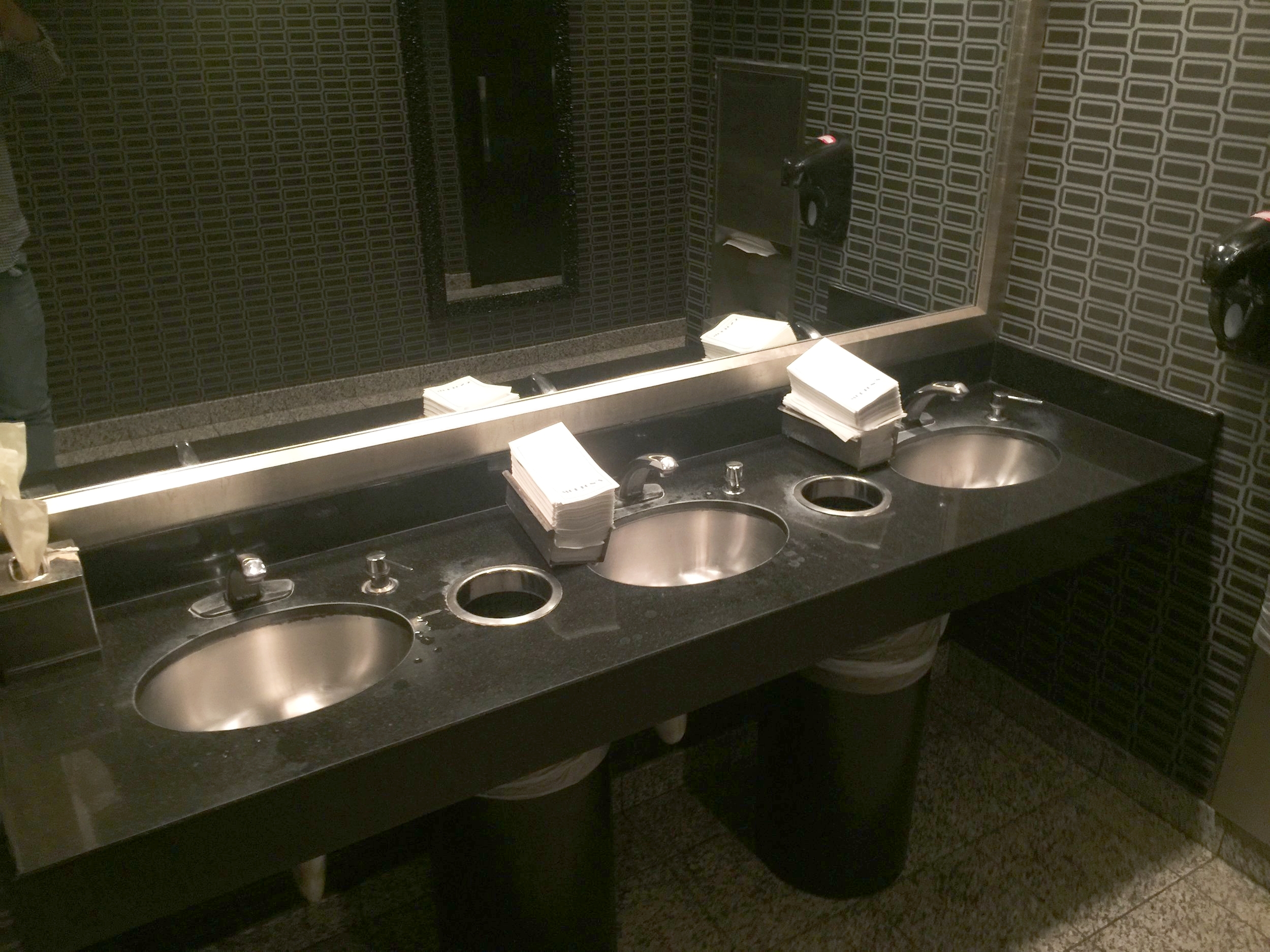  The men's room at Morton's Steakhouse where Scott was thinking of Don when suddenly two faucets turned on by themselves. 